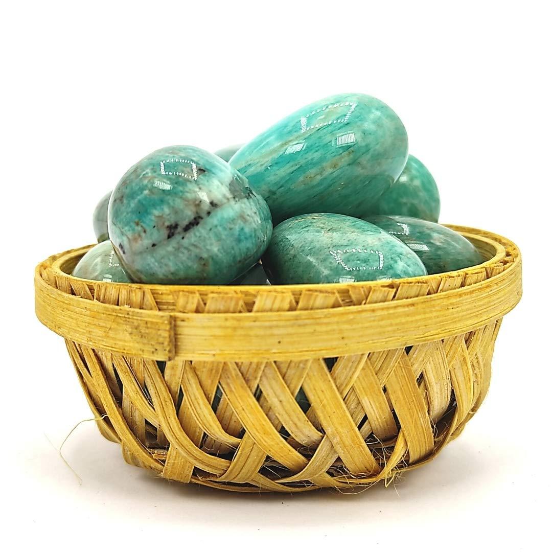 Plus Value Plus Value Amazonite Tumbled Stones AAA+ Pebbles for Vastu Feng Shui Chakra Aura Personal Reiki Healing Crystals (200 Grams, with Basket)