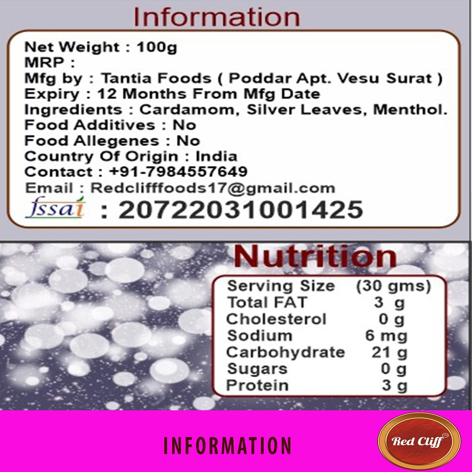 RED CLIFF RED CLIFF Pure Silver Coated Elachi, Silver Varq Coated, Grade A Plus, | Elaichi Mouth Freshener | Pack Of 2 | 100gX2 | (Silver Elaichi 200g)