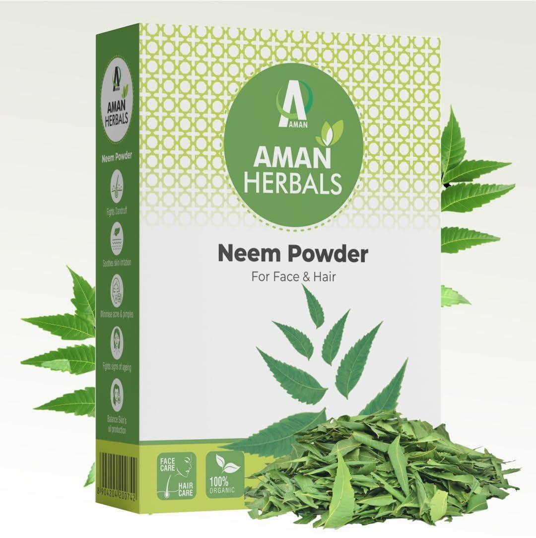 AMAN AMAN HERBALS - 100% Organic Neem leaves Powder, Azadirachta Indica for Face, Skin & Hair care (Pack of 4)
