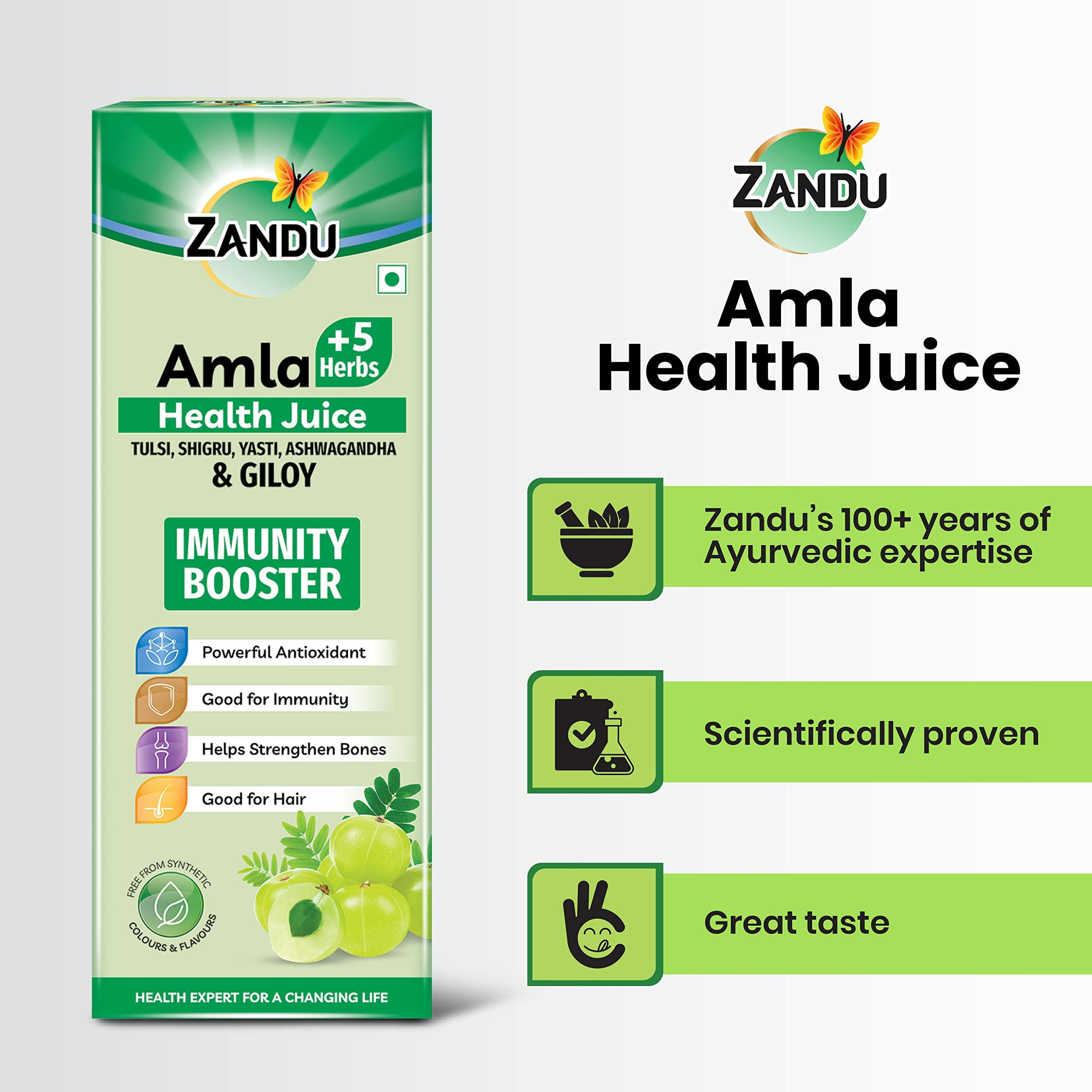 Zandu Zandu Amla Juice 1L, with 5 added Herbs, Immunity Booster, Pure and Natural, Powerful Antioxidant, Good for Bones and Hair, No Added Sugar & Zandu Pancharishta 650ml