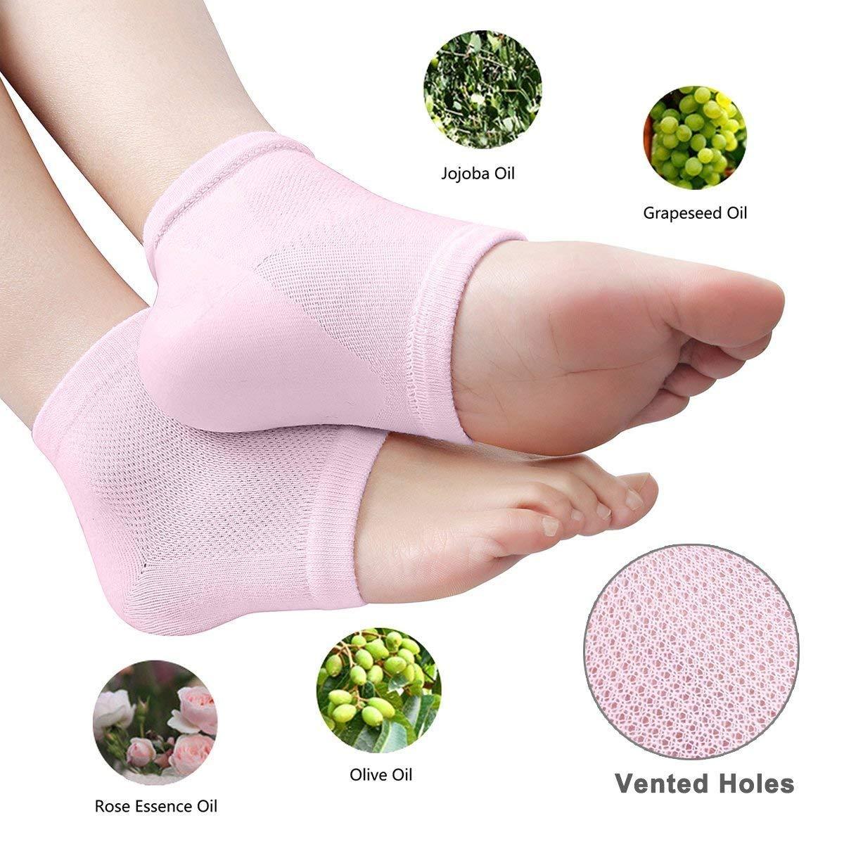 Codream 3 Pairs Vented Moisturizing Gel Socks Lotion Gel for Dry Cracked Heels, Spa Gel Socks Humectant Moisturizer Heel Balm Foot Treatment (Pink&Grey&Turquoise)