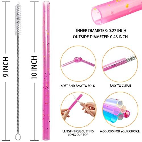 HT-INTL Reusable Silicone Drinking Straws, 12 Pcs Eco Friendly Silicone Straws 2 cleaning Brushes,for 30oz and 20oz Tumblers, Rtic,Yeti, Ozark, (Two-tone Dot, 10 inches)