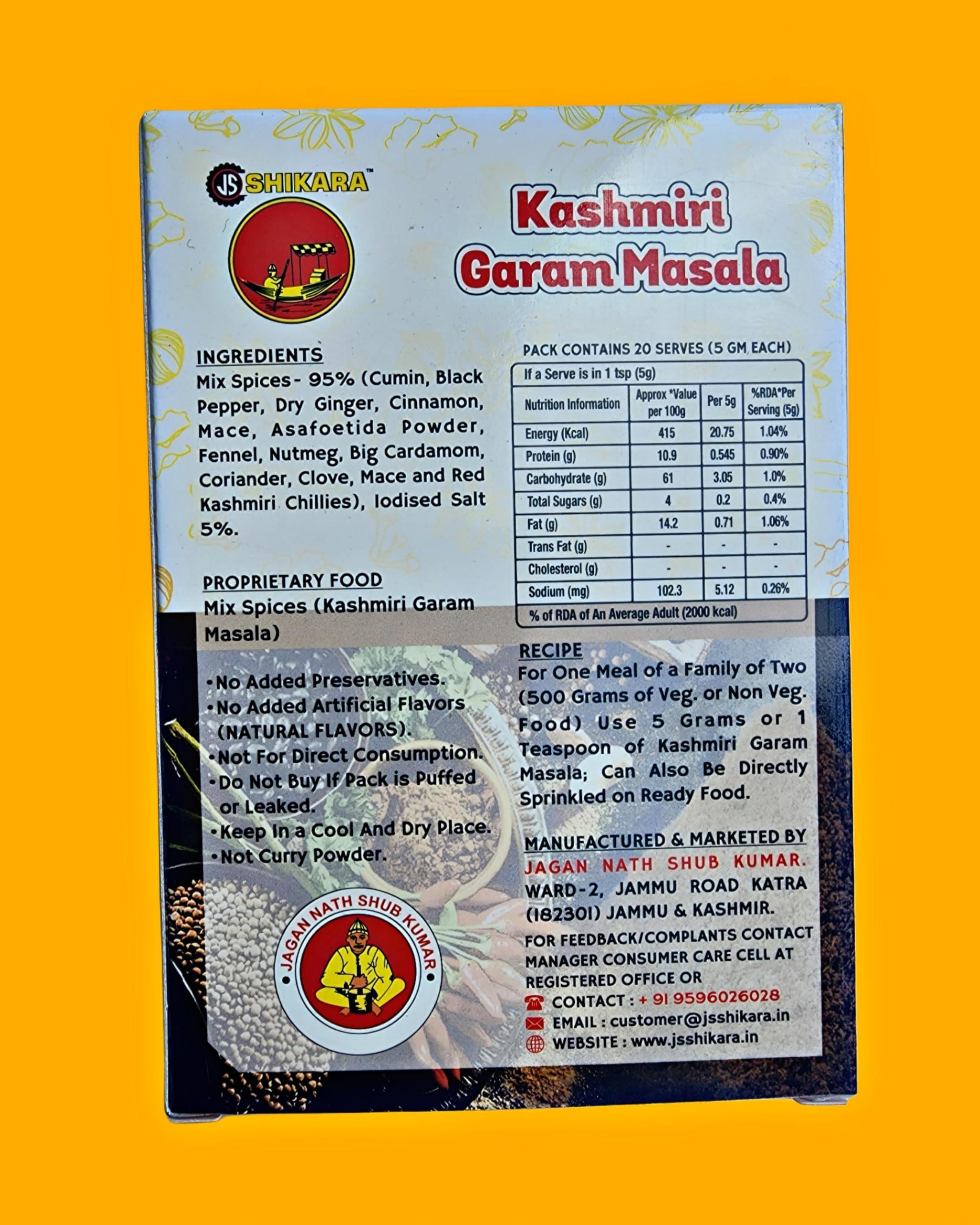 JS SHIKARA Jagan Nath Shub Kumar Special Kashmiri Garam Masala Powder, 100 Grams, Pack of 3, 300 Grams