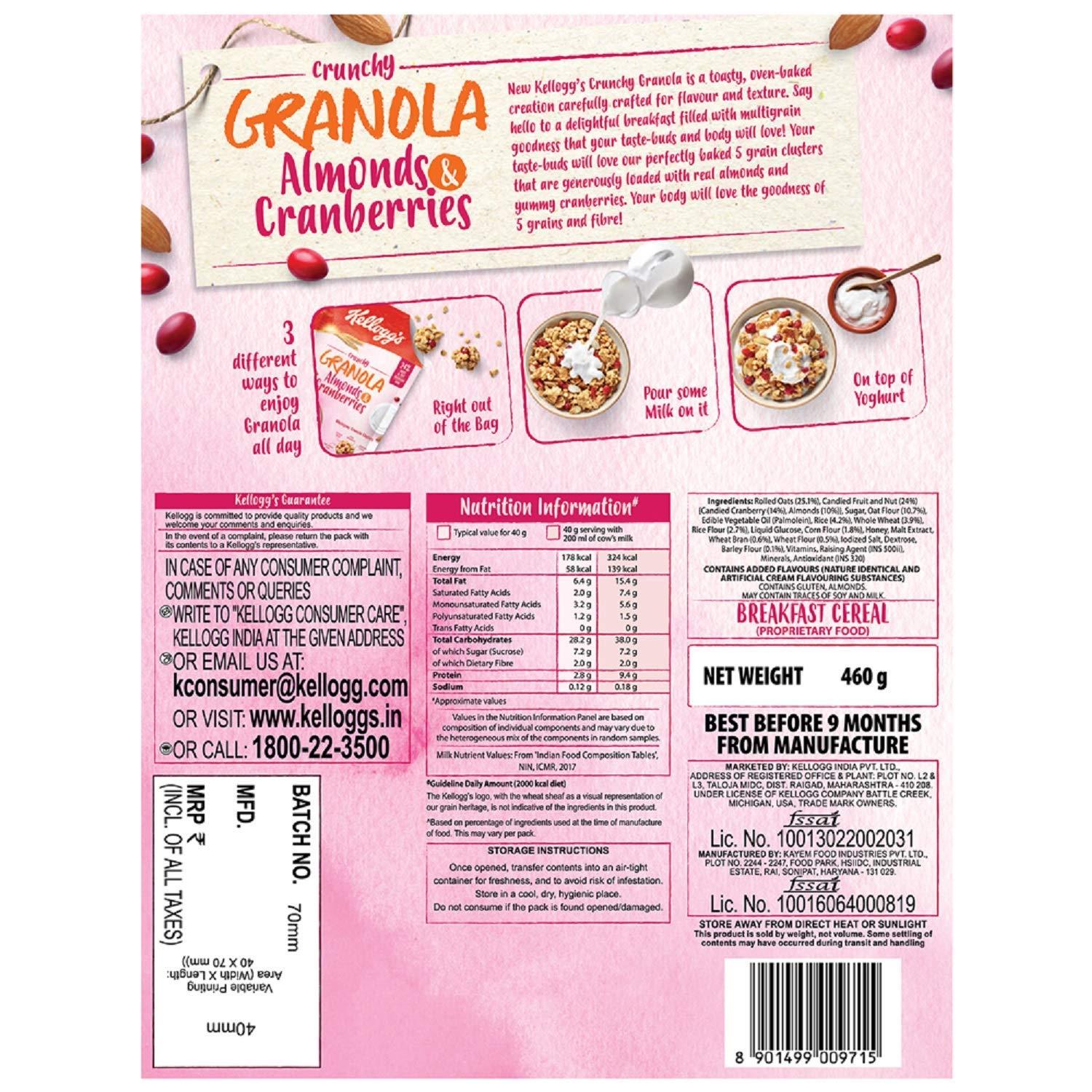 Kellogg's Kellogg\'s Combo, Crunchy Granola Almonds And Cranberries 460G And Kellogg\'S Corn Flakes Original, 1.2 Kg