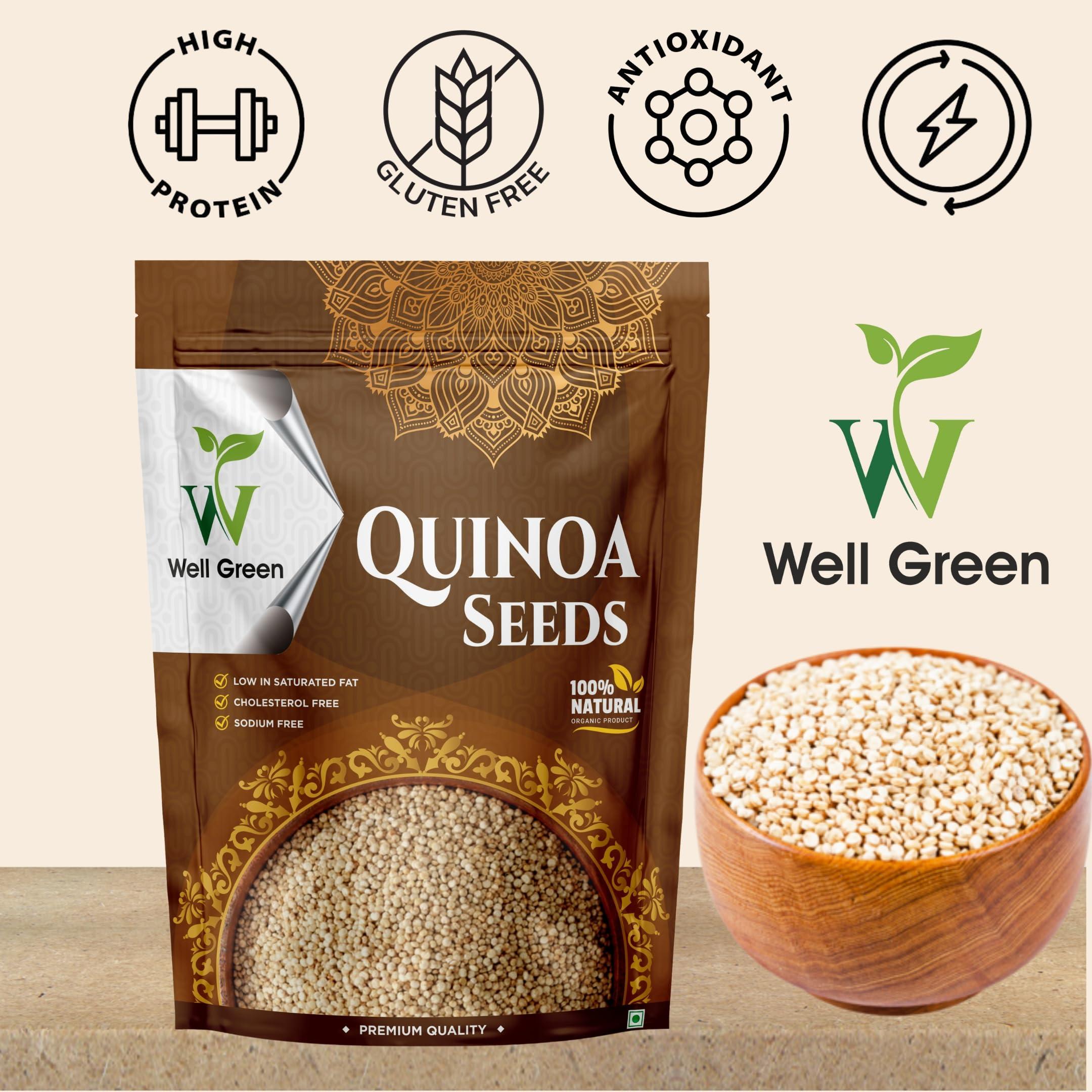 WELL GREEN WELL GREEN Quinoa Seed 5kg | High Protein & Fiber | Certified Gluten Free | Rich in Antioxidants, Protein, Fiber and Calcium | Pack of 5 | 1KG - Each, Quinoa Seed 5kg