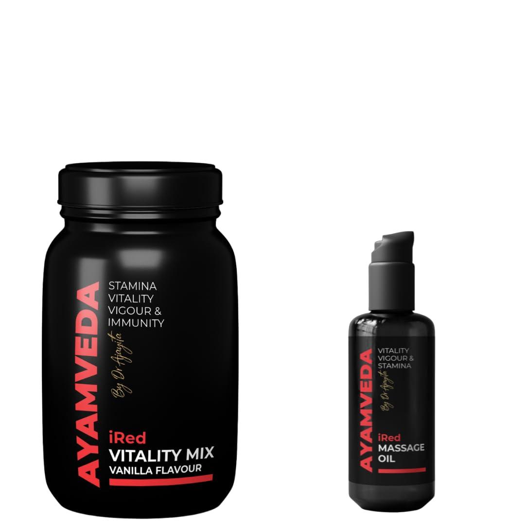 I-RED I-RED Ayamveda By Dr.Ajayita\'s - Combo | Massage Oil And Powder | Men Strength And Stamina (1 Month)