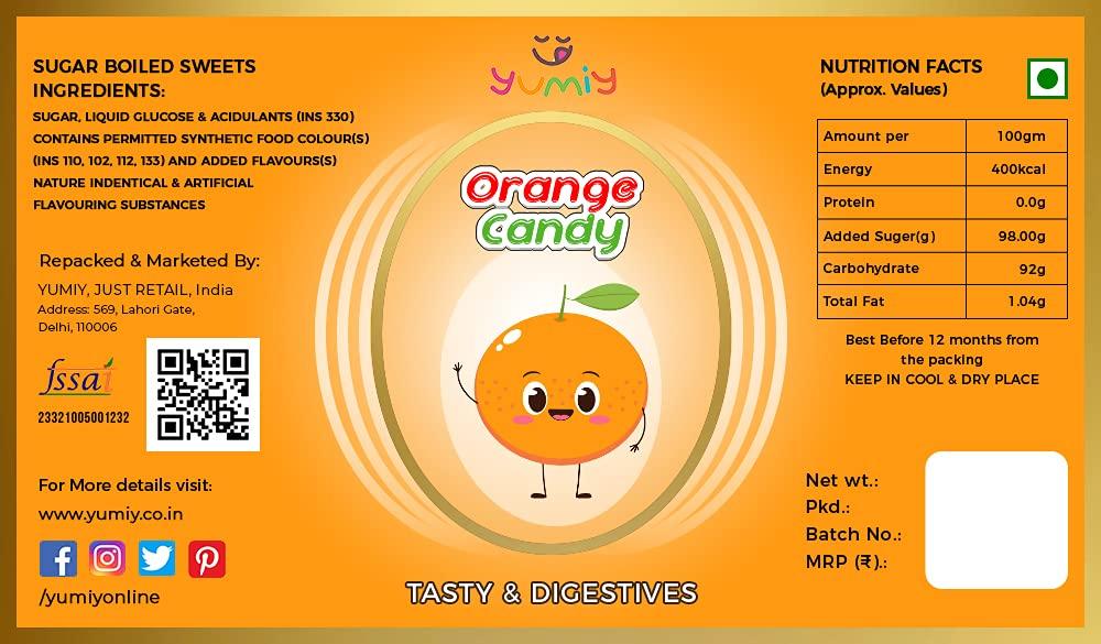 Yumiy Yumiy Orange Fruit Candy Balls Toffee Pack for Kids, Narangee Meethi Goli, Orange Toffees and Flavoured Sugar Candies, 200g