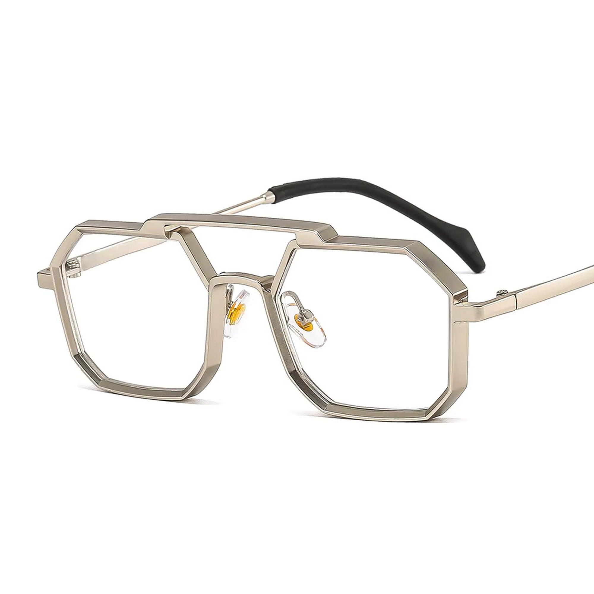 Dervin Dervin Polygonal Blue Cut Computer Glasses for Eye Protection | Zero Power, Anti Glare & Blue Light Filter Glasses | UV Protection Specs for Men & Women | Blue Cut Lenses (Silver-White)