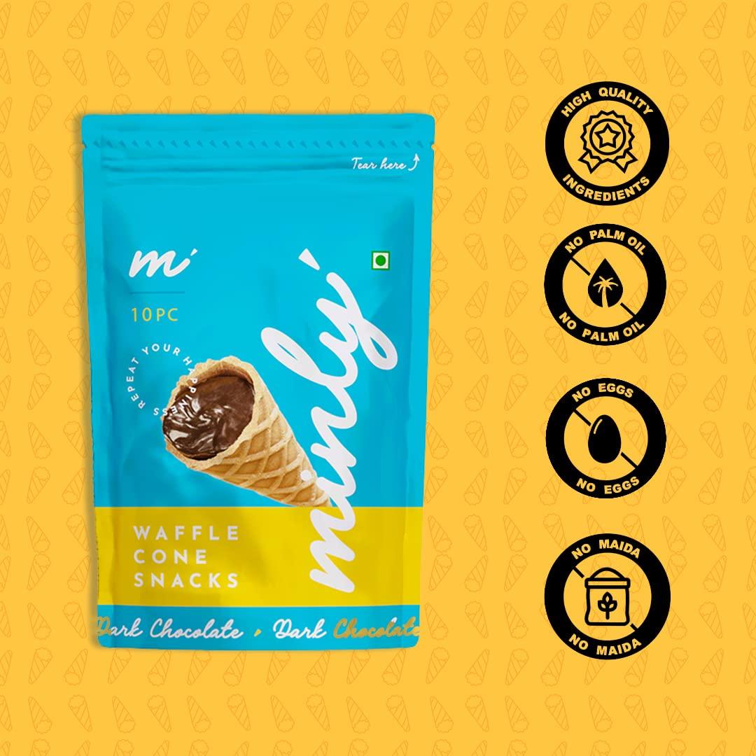 MINLY MINLY | Chocolate Waffle Cone Bites | Dark Chocolate Flavour | 100% Eggless | Pack of 2
