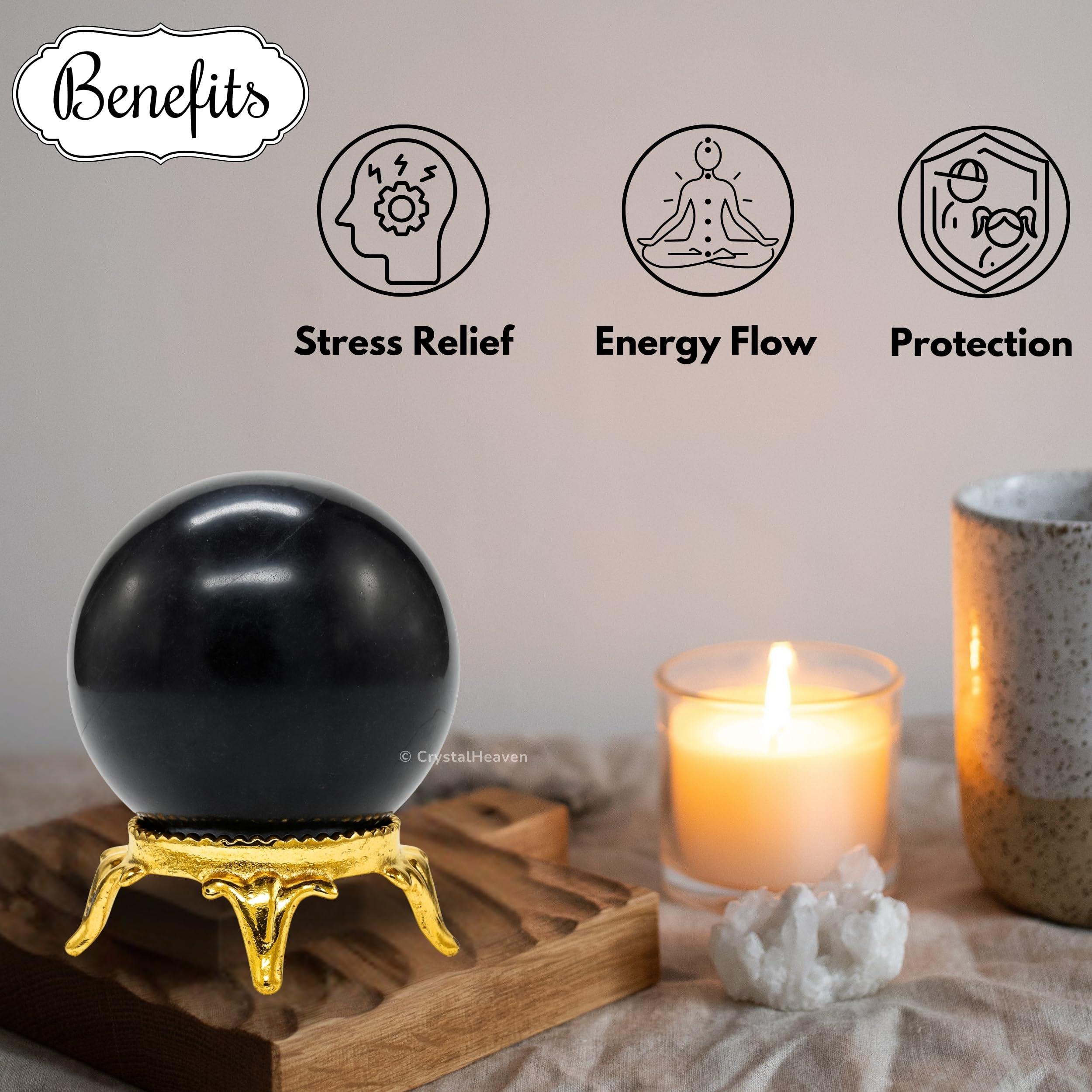 Crystal Heaven Certified Shungite Crystal Ball for Meditation - Premium Crystal Vastu Items for Home and Feng Shui Items for Good Luck - Ideal for Pooja Supplies and Spiritual Practices (2\" Inch)