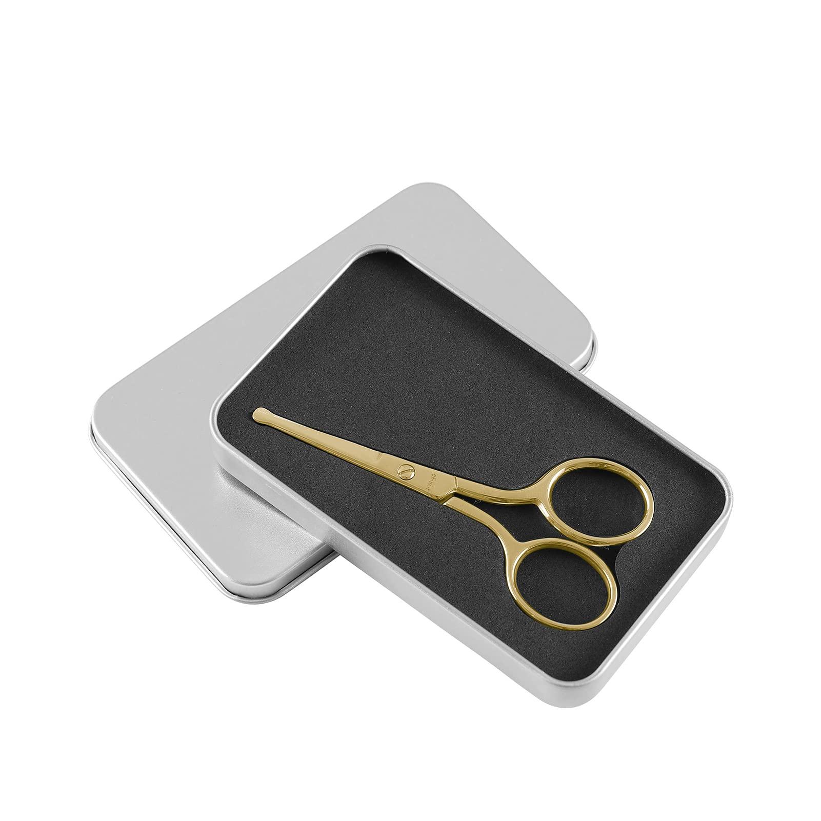 LIVINGO LIVINGO Professional Nose Hair Scissors, Multi-purpose Stainless Steel Rounded Tip Straight Blade, Facial Hair Beard Eyebrows Ear Trimming Beauty Grooming Tool for Men & Women, 3.5 Gold