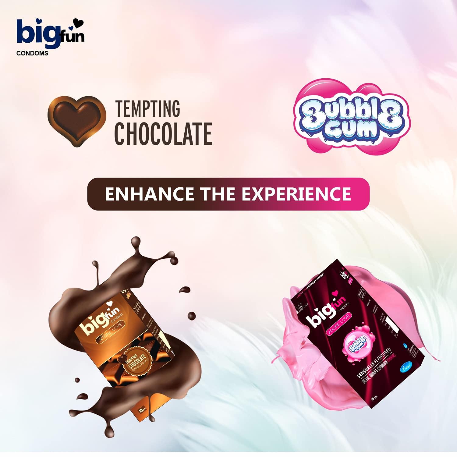 BIGFUN Bigfun Flavoured Condoms Combo Pack of 4(10Pcs EachPack) | Lubricated, Dotted, Ribbed Long-Lasting Condom For Men | Multi Flavoured Combo Pack | Flavour Bubblegum, Strawberry, Chocolate, Xtra time (Total 40 Pcs)