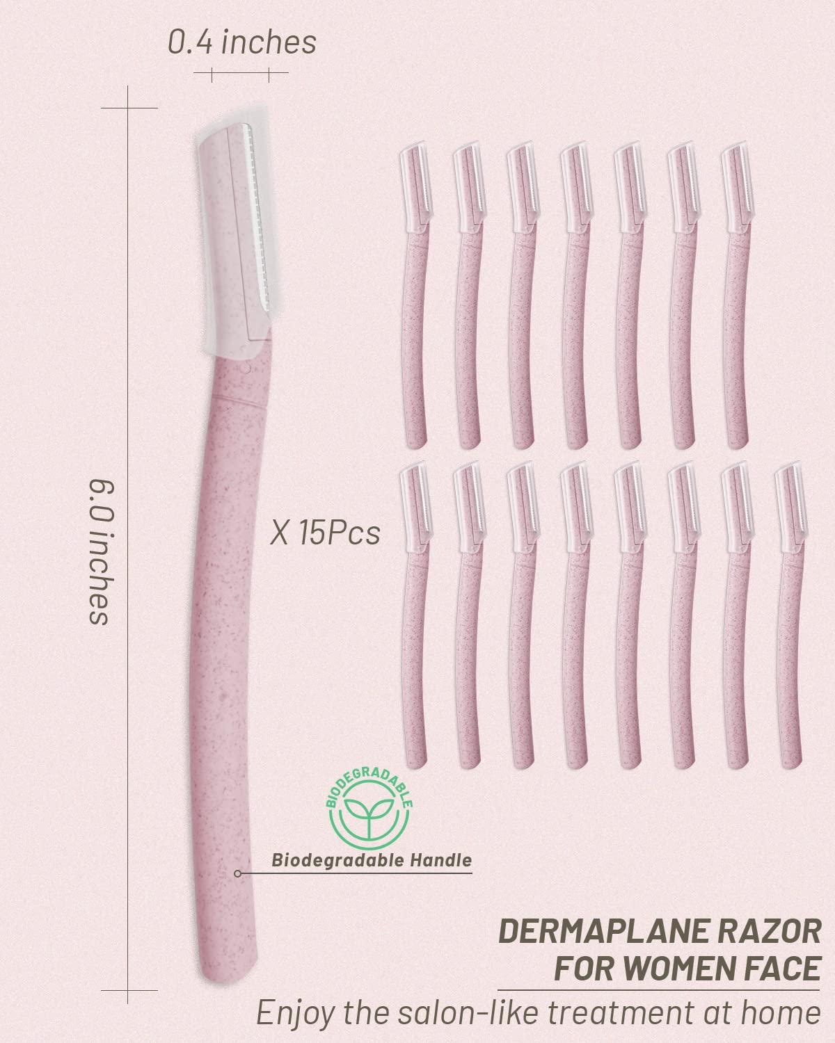 MoHern Dermaplane Razor for Women Face, 15 Pcs Microblade Eyebrow Razors, Multipurpose Dermaplaning Tool for Face, Peach Fuzz Removal, Face shavers for Women and Men (Pink)
