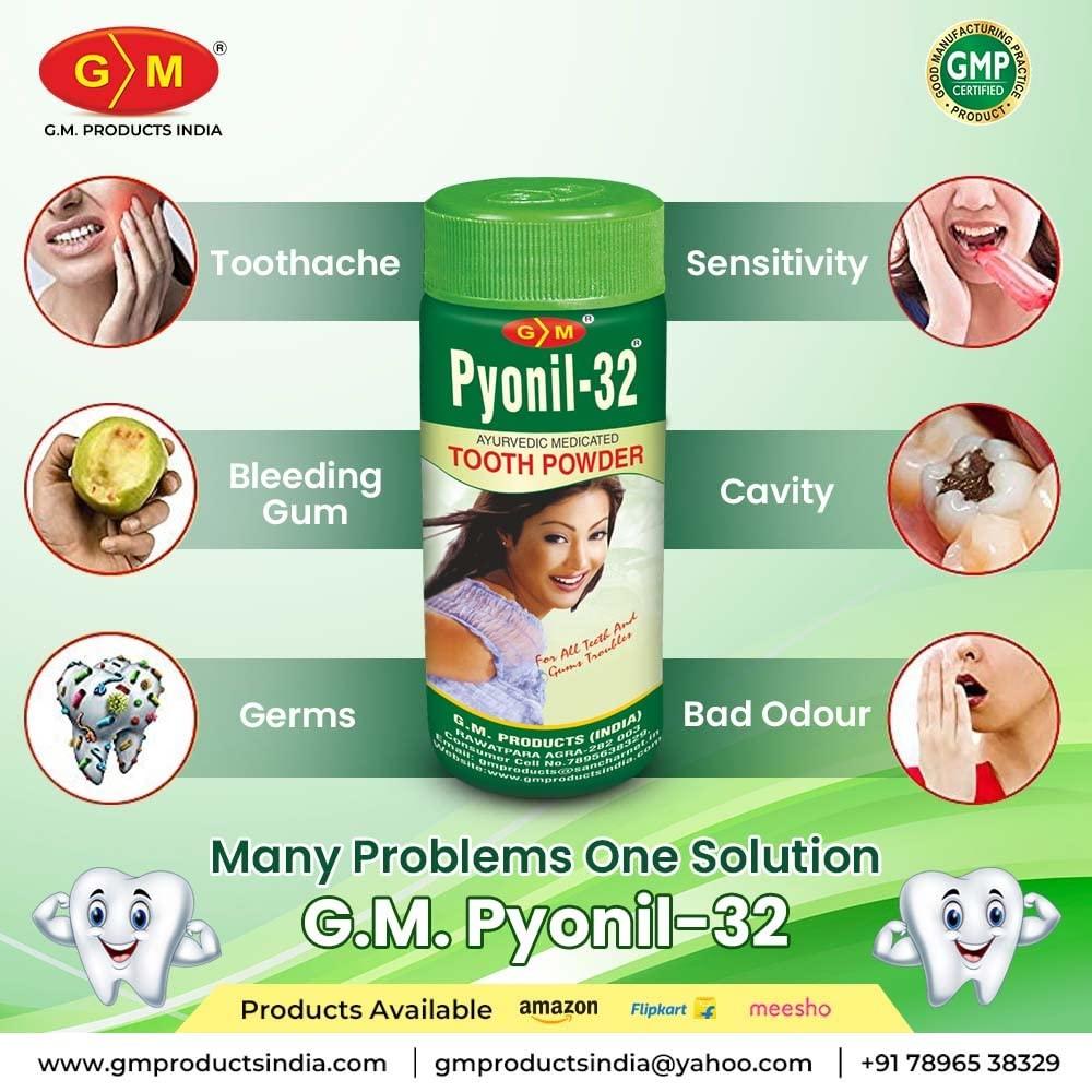 G.M. G.M. Pyonil-32 Ayurvedic Herbal Dant Manjan For Oral Health | Medicated Tooth Powder | Prevents Pyorrhea, Bleeding of Gums and Other Dental Problems | - 50 Gram (Pack of 4)