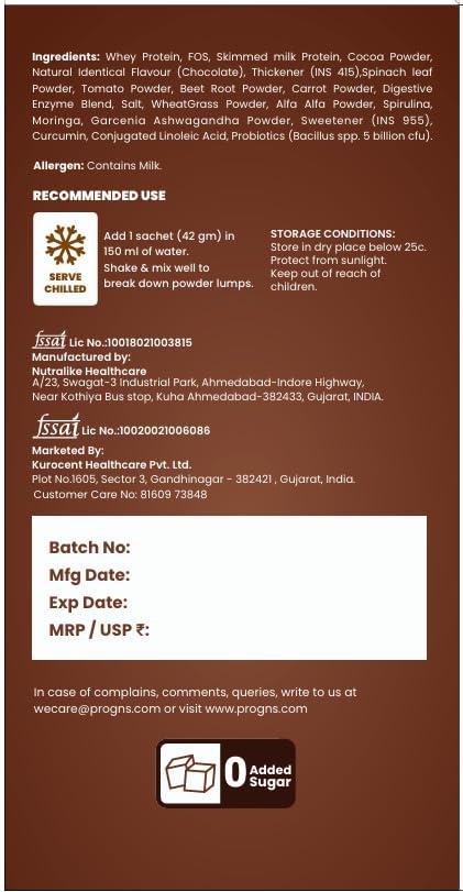 ProGNS ProGNS Gold Pro Whey Protein Powder Sachets | Protein 25g & Fibre 4.2g per serving | Chocolate Flavour (42g x 10 Sachet)