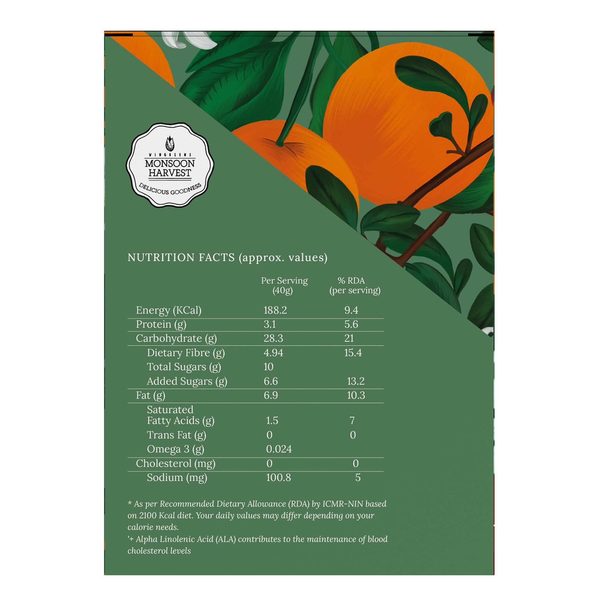 MONSOON HARVEST MONSOON HARVEST Wingreens Crunchy Millet Granola Bars - Cranberry & Orange - Pack of 6, Healthy Vegan Breakfast Energy Bars, Gluten Free, High Fiber, (40 Grams Each), with Rolled Oats