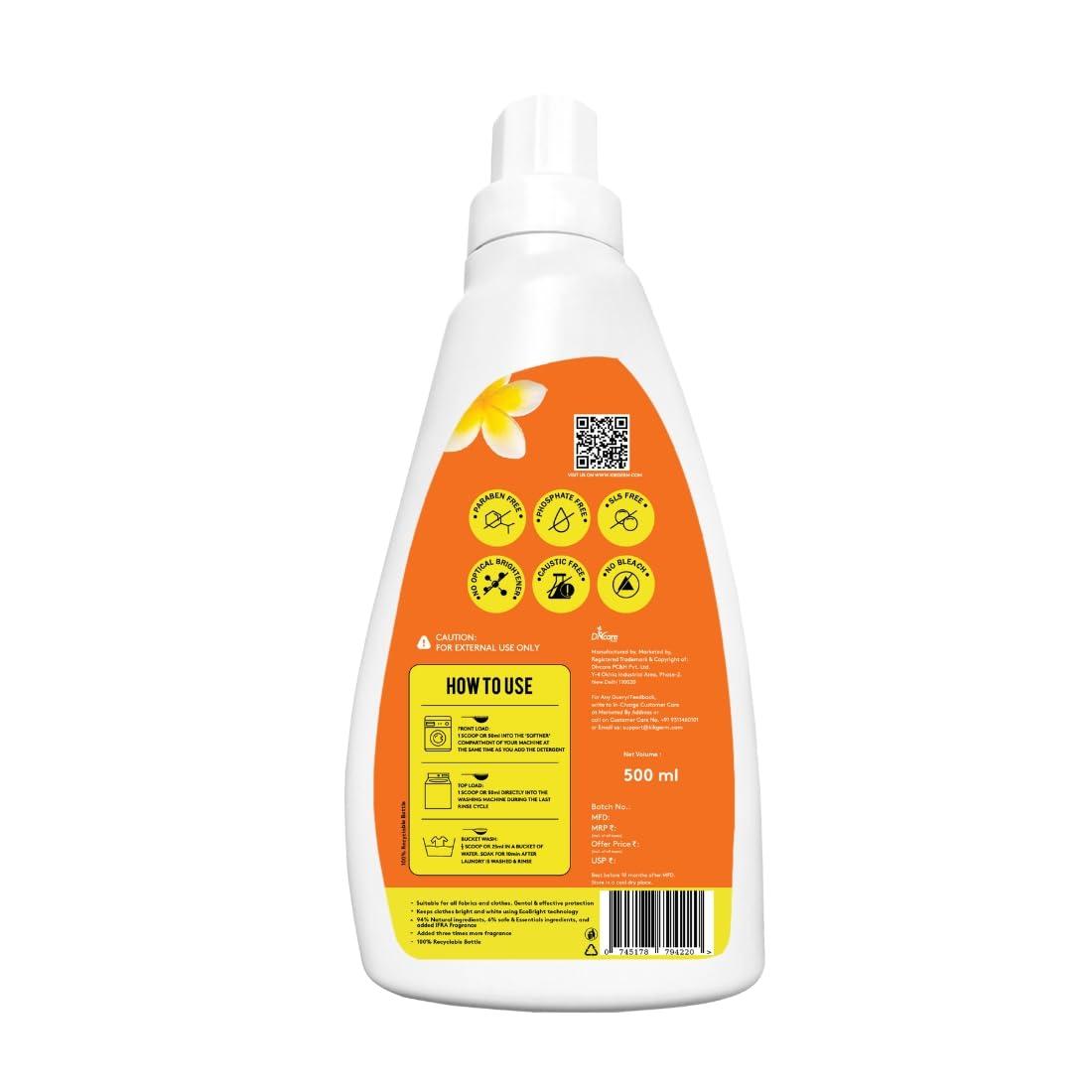 KIKGERM Kikgerm Plant Based Fabric Conditioner & Fabric Softener - Natural, Eco-friendly, Non-toxic, Chemical-free, Biodegradable - Kids Safe, Skin Safe - Long Lasting Fragrance & Softness - 500ml(Pack of 1)