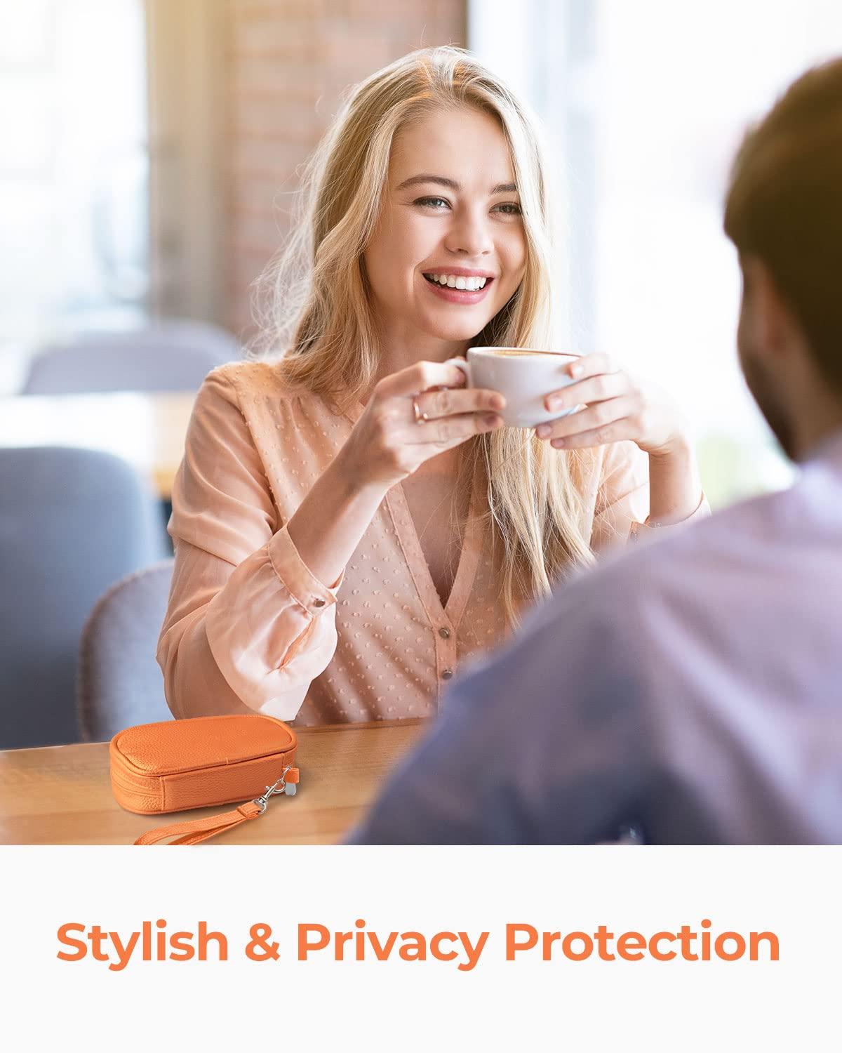 AMOOS Amoos Cute Pill Organizer 2 Times a Day, PU Leather Pill Case for Women, Orange