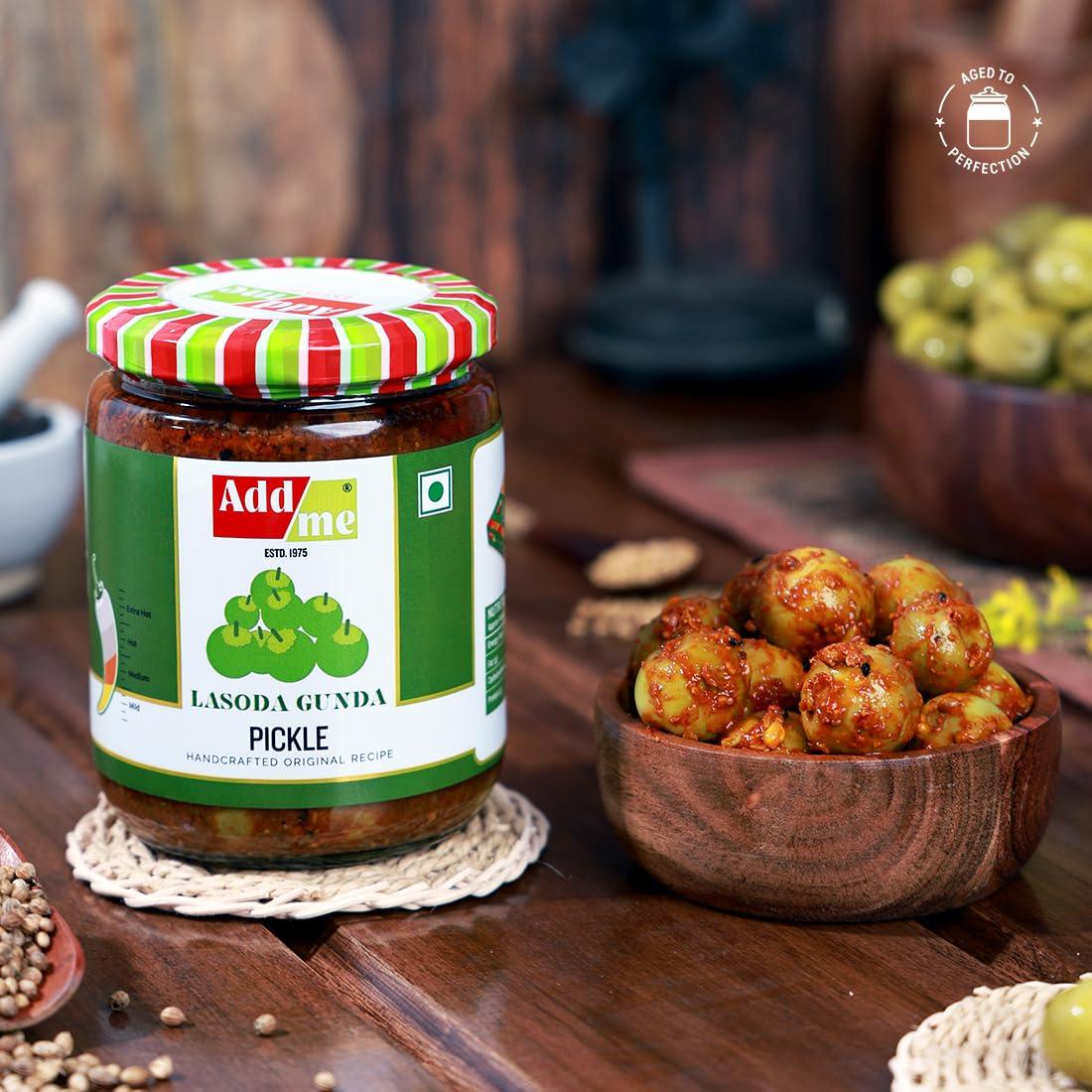 Add me Add Me Lasoda Gunda Rajasthani Pickle 500gm + Add me tenti dela ker achar 500 gm Rajasthani marwadi Achaar Combo Mixed Glass Pack