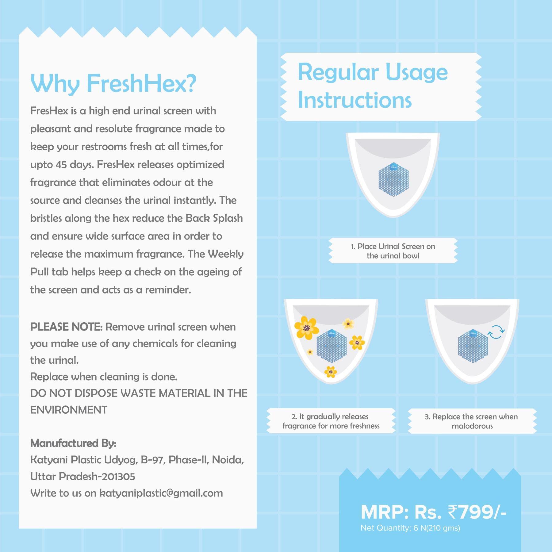 FresHex FresHex Fragrant Urinal Screen Hexapack with 3 Pieces of Arabic Oudh and 3 pieces of Ocean Breeze