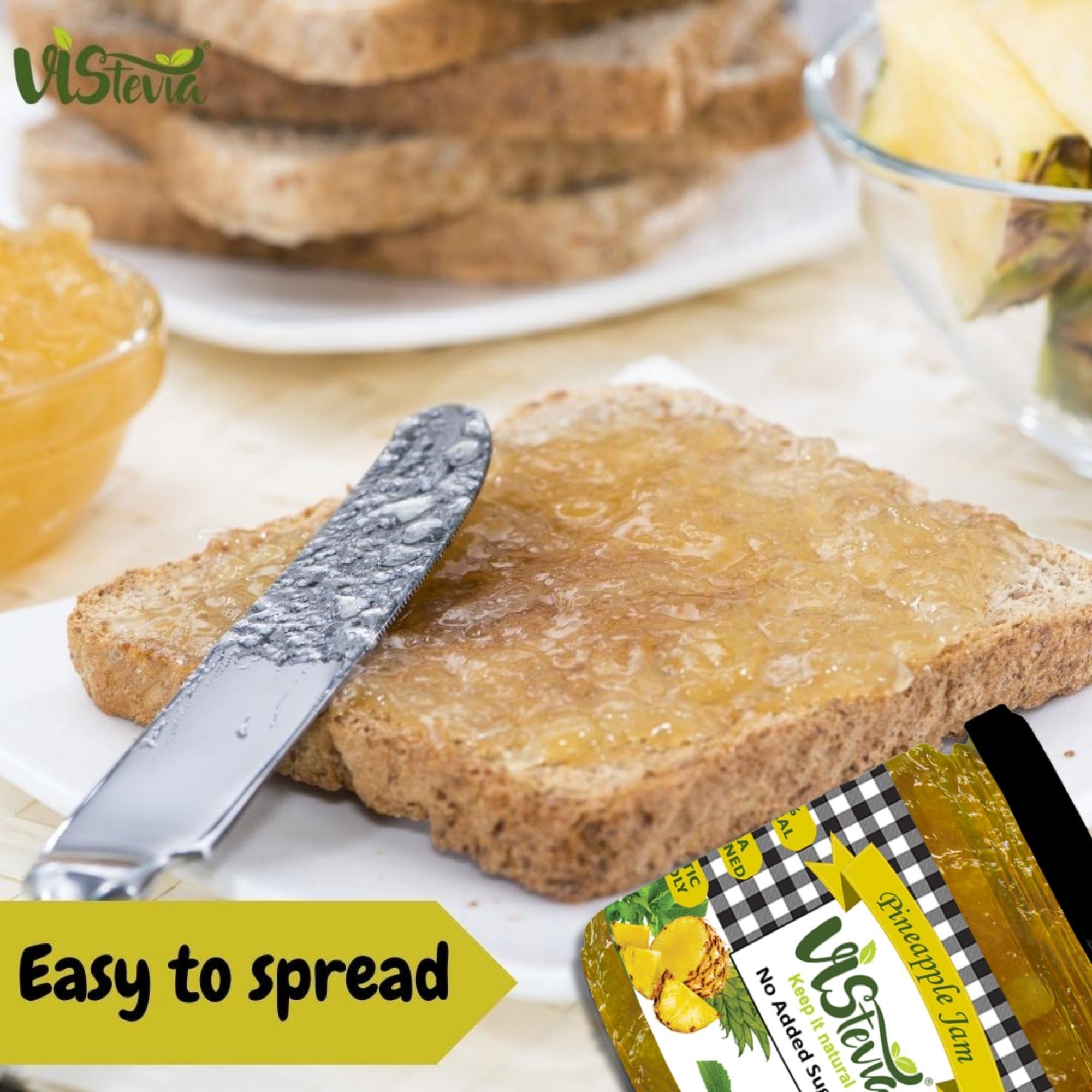VISTEVIA Vistevia Sugar Free Pineapple Jam, Diabetic and Keto Friendly - Sweetened Naturally with Stevia, More Than 60% Pineapple Content - Tastes Delicious - Pack of 1 (220GM)
