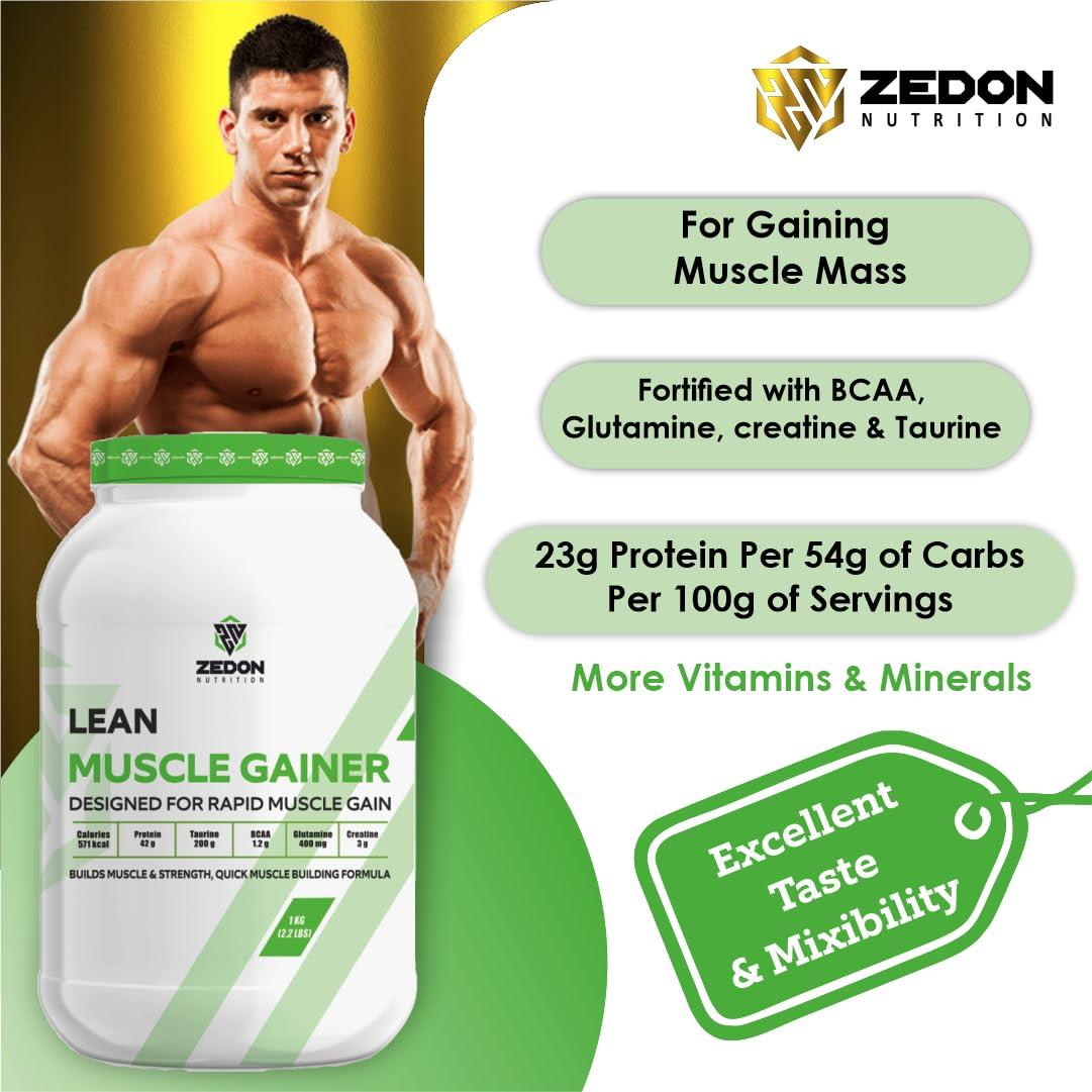 Zedon Nutrition Zedon Nutrition Lean Muscle Gainer Whey Protein Source | 42g Protein, Creatine, BCAA, Glutamine, Taurine | Muscle Building Supplement for Men & Women (Coffee, 1KG)