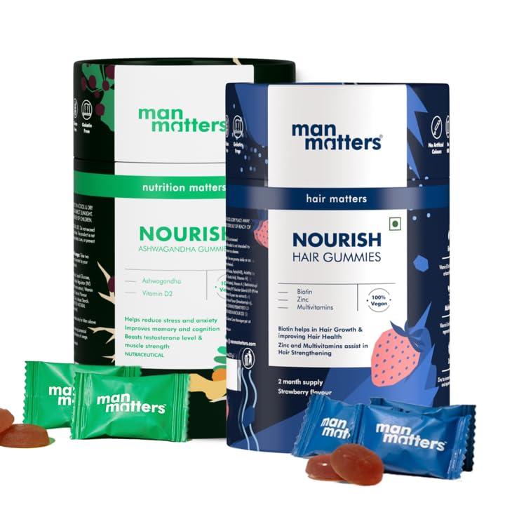 Man Matters Man Matters Ashwagandha Gummies & Biotin Gummies (120 Gummies) | 300mg Ashwagandha & Biotin | Nourishes Hair, Promotes Recovery, Enhances Well-Being, With Vit A, Vit C, Vit E, Zinc & DHT Blocker