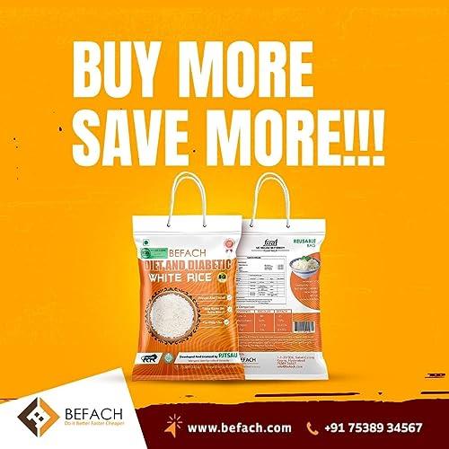Befach 4x Befach Fortified Low GI Rice | Free of Pesticides, Non GMO, Certified Low GI & Low Sugar White Rice Perfect for Diet & Diabetic Patients | 4.5 kg (Pack of 3)