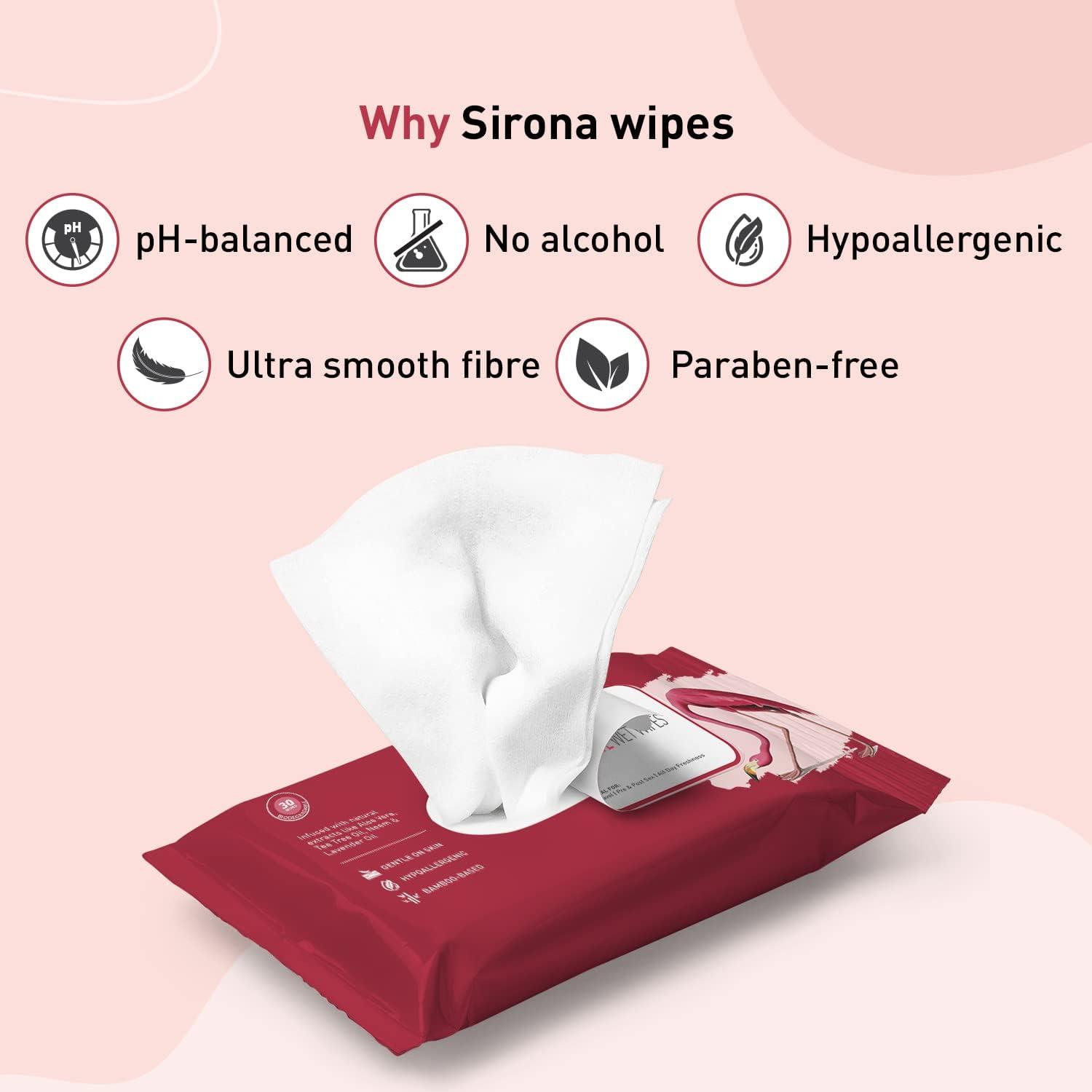 Sirona Sirona Natural Intimate Wet Wipes for Men & Women | Maintains PH Balance | Infused with Aloe Vera, Lavender Oil & Cucumber Extracts | Gentle and Safe | Hypoallergenic | Paraben Free | 20 Wipes