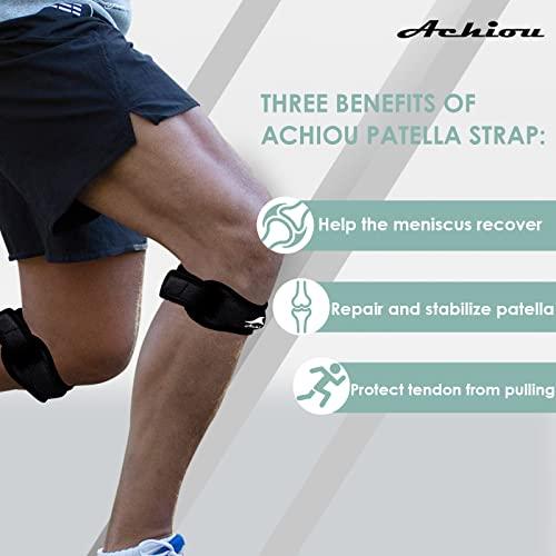 Achiou Achiou 2 Pack Patella Knee Strap Silicone Support Adjustable Band for Protect Patellar Pain Relief Tendon for Tendonitism Gym Running Hiking Weightlifting Basketball Volleyball
