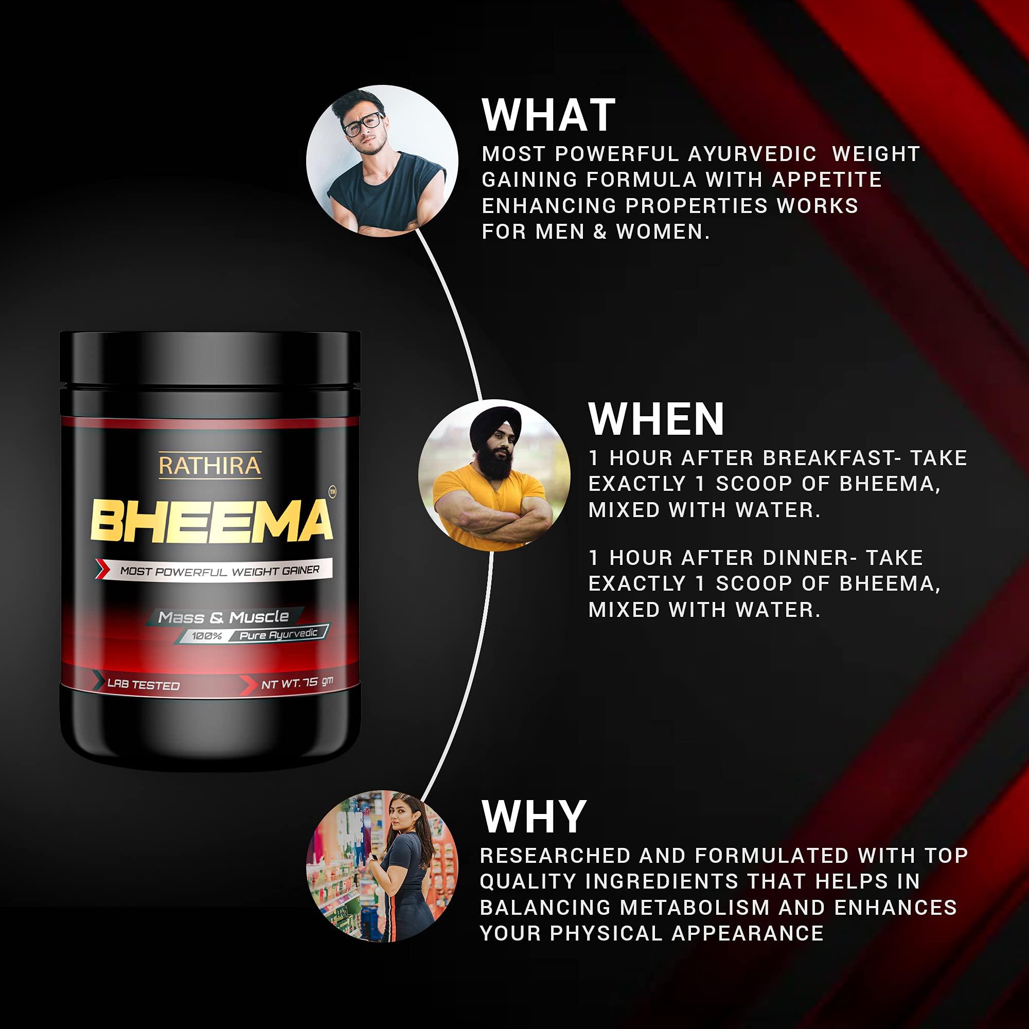 Rathira Ayurveda Rathira Ayurveda Bheema Most Powerful Weight Gainer For Men & Women Supplement To Increase Mass And Muscle (75 Grams), Powder