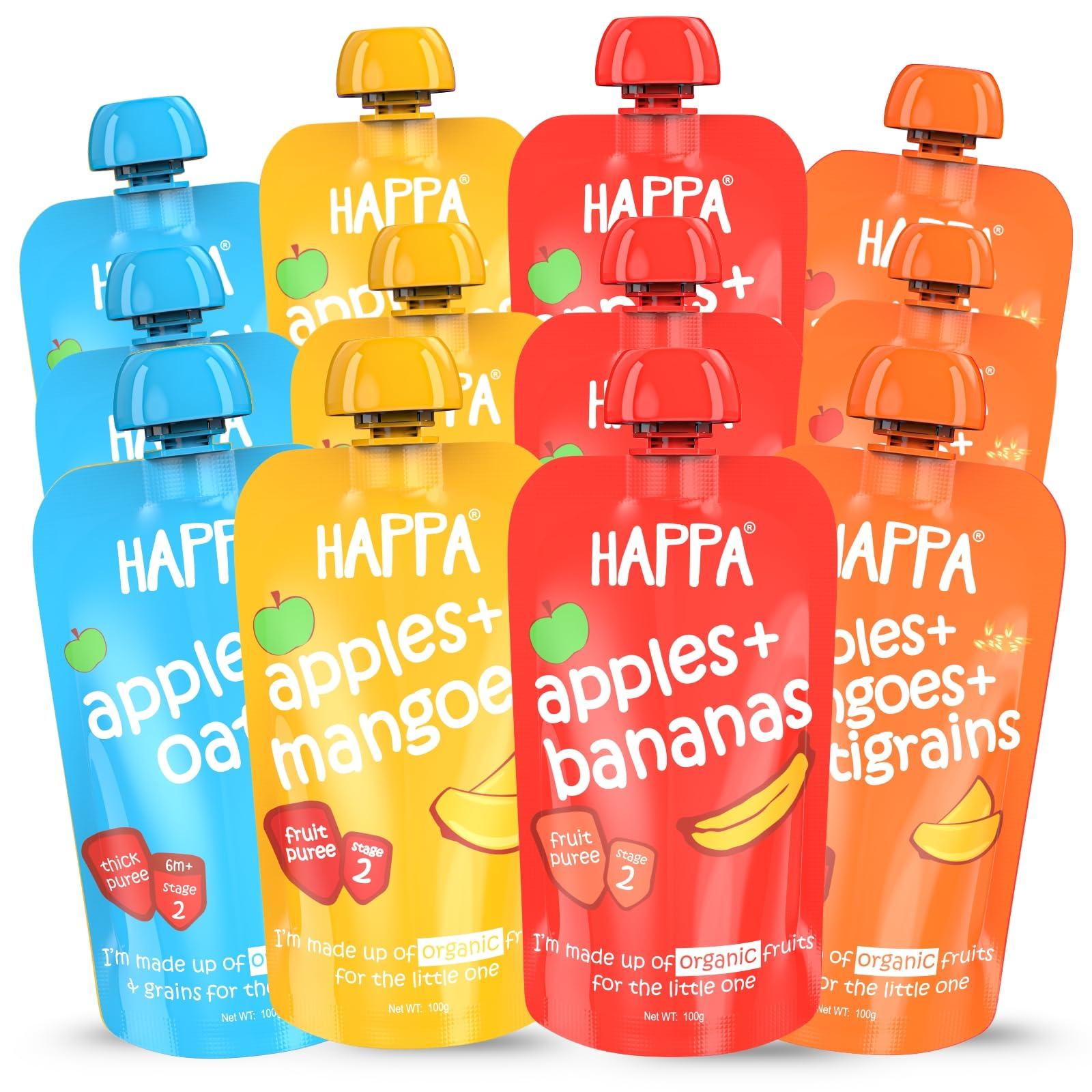 HAPPA Happa Organic Food, Fruit & Multigrain Puree, 12 Pouches, 100 Gram Each