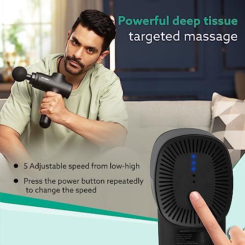 AGARO AGARO Impact Handheld Deep Tissue Percussion Gun Massager,Massage Machine, Body Massager, 6 Massage Heads, 5 Speed, For Deep Tissue Massage, Body Relaxation & Pain Relief (Black)