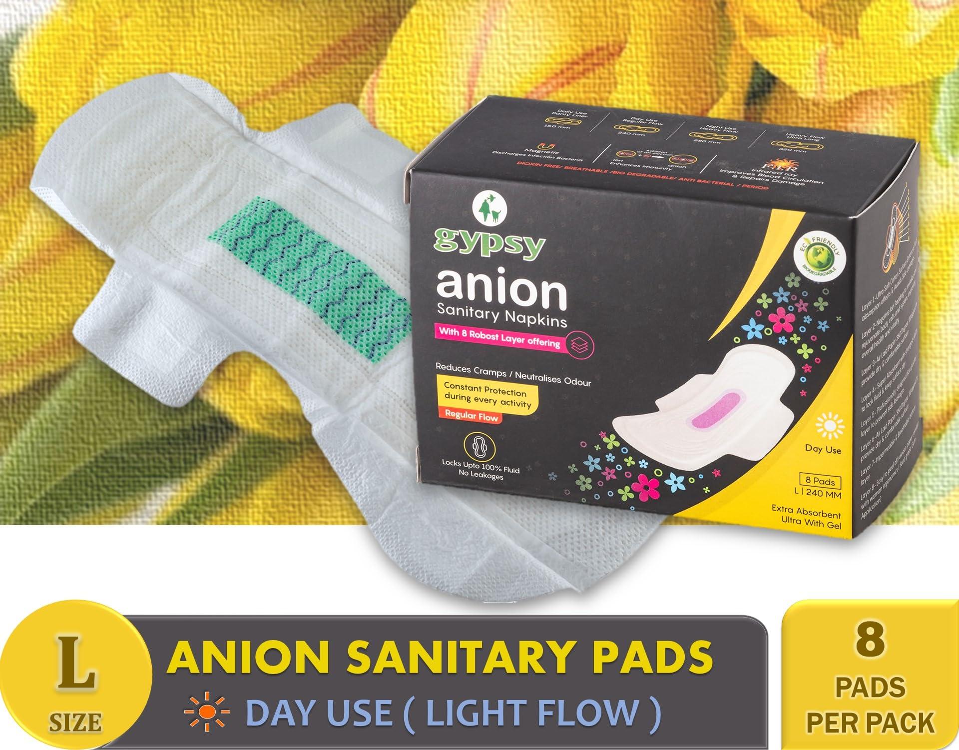 gypsy inc Gypsy Anion Ultra-Thin Sanitary Pads for Women | 40 Cotton Sanitary Napkins  Large (5 x 8) | Toxic Free & Rash Free Periods | Leakproof | Quick Absorption | Unscented | Extra Long | Skin Friendly.