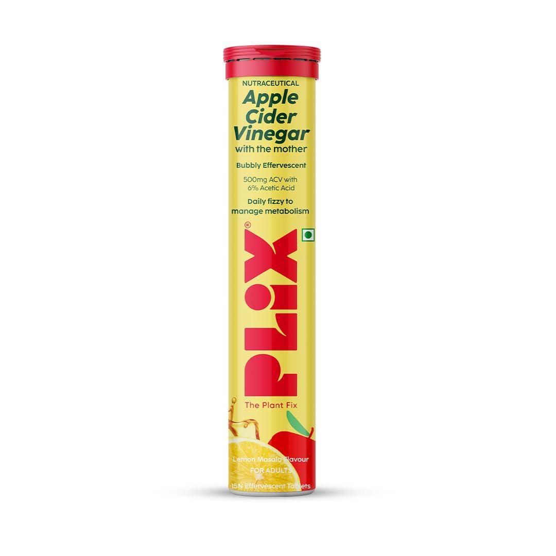 PLIX - THE PLANT FIX PLIX - THE PLANT FIX Apple Cider Vinegar Effervescent|With Mother ACV|Vitamin B6 & B12|Pack of 1 (Lemon Masala),15 Tablets|No Added Sugar|Easy to Carry & Consume, 90 grams