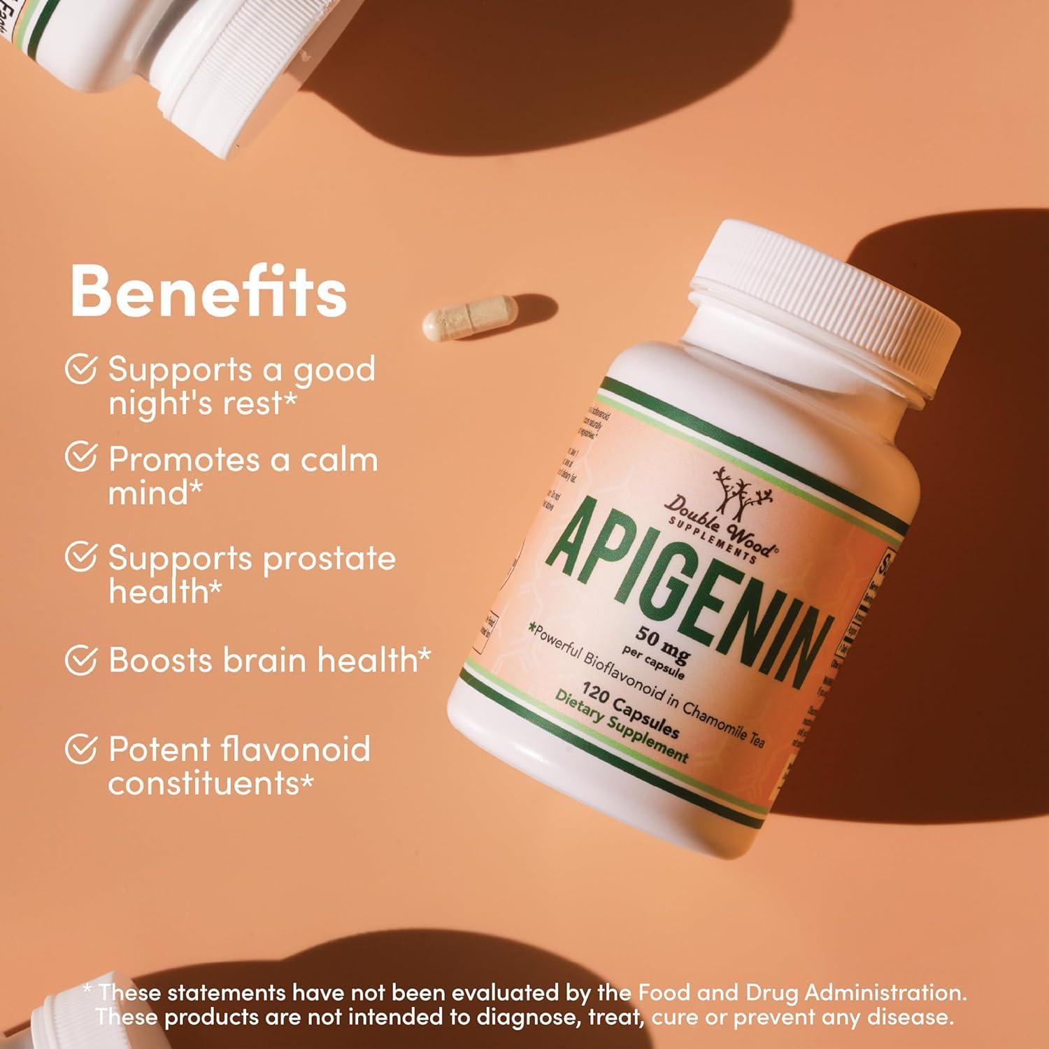 ATHINIKA NUTRITION Apigenin Supplement - 50mg per Capsule, 120 Count (Powerful Bioflavonoid Found in Chamomile Tea for Relaxation, Sleep, and Mood) Senolytic Flavonols for Aging (Gluten Free)