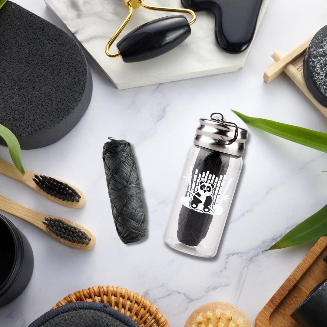 Synergy Products Boonboo Dental Floss | 33 yards/30m Bamboo Fiber With Activated Charcoal | Glass Bottle & Cutting Lid | Candelilla Wax & Mint Flavor | Biodegradable & Sustainable | Plastic- Free