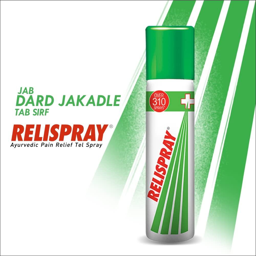 Relispray RELISPRAY Instant Pain Relief | Purely Ayurvedic Spray | Unique Pain relieving Technology for - Elbow pain, Backache, Knee pain, Muscle pain, Tired feet, Ankle sprain | Keeps pain away longer | Over 475 Spray | 95g pack of 3