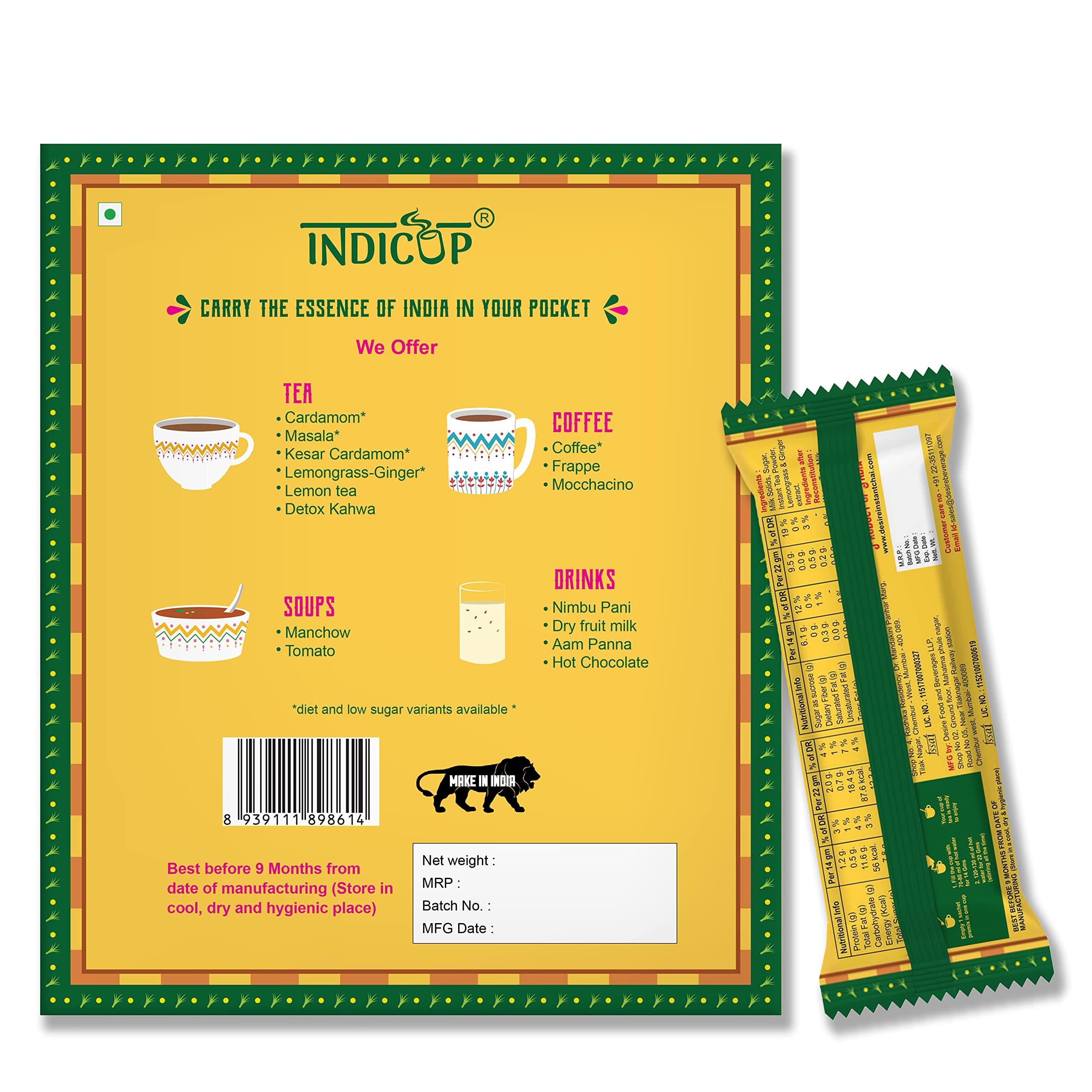 INDICUP Indicup Lemongrass Ginger Tea Instant Premix, Pack of 2-20 sachets (280gms), Instant tea mix, Refreshing taste (2 box - 10 sachets in each)