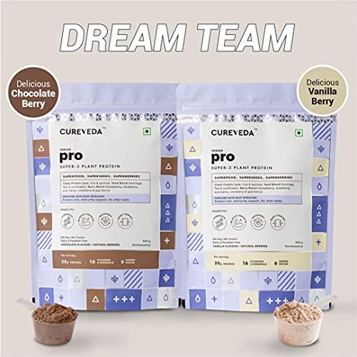 Cureveda Cureveda PRO Super-3 Vegan Plant Protein powder with Superfood, Superseeds & Superberries | Chocolate (500gm)