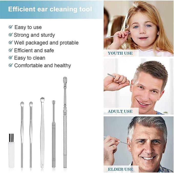 Kresal 6 Pcs Ear Wax Removal Kit, Kresal Professional Ear Pick Earwax Removal Tools, Stainless Steel Ear Cleaner Curette with Cleaning Brush and Storage Box, Suit for Kid Adult
