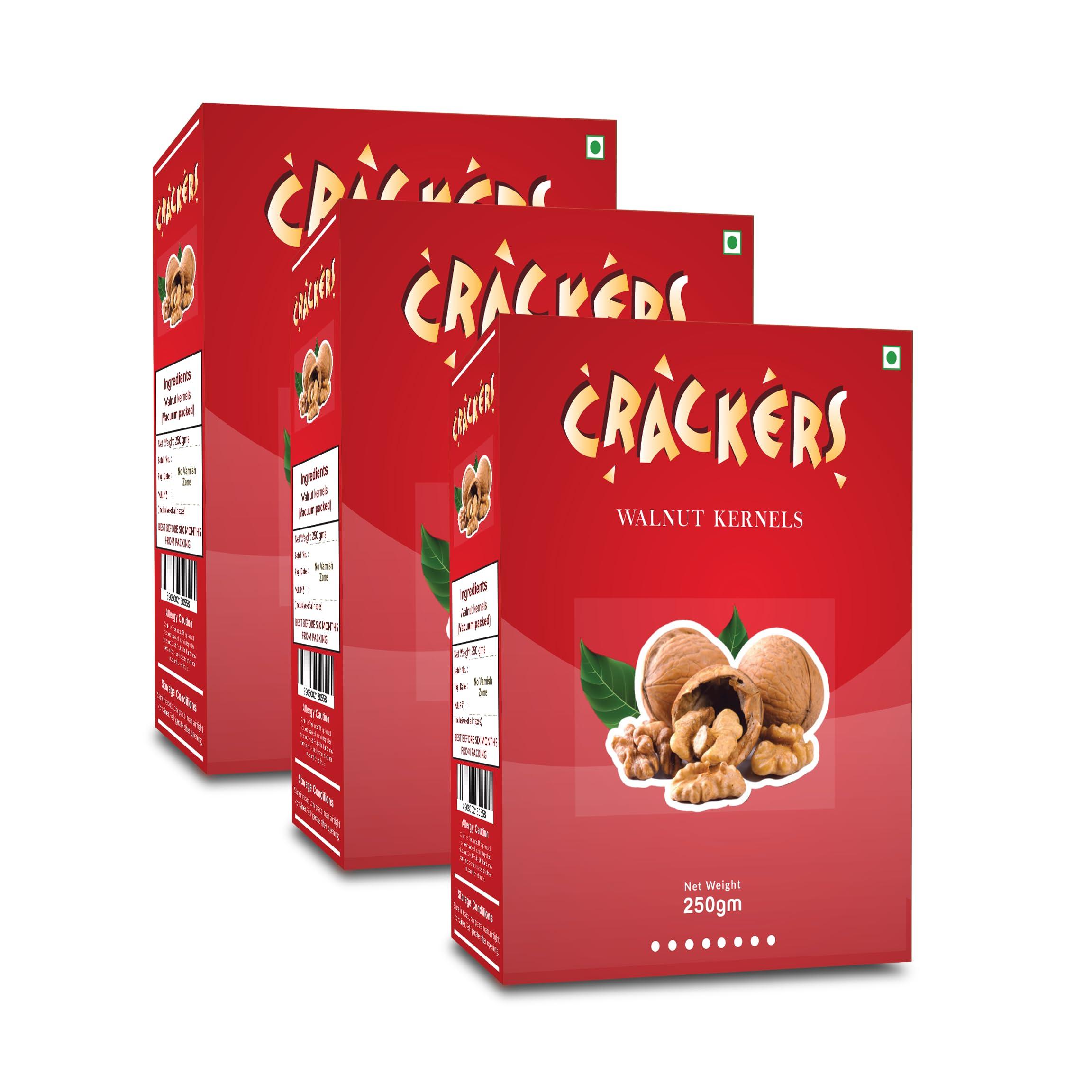 GO Go Crackers Kashmiri Brown Halves Walnuts Kernels (Without Shell) -Pack of 3 x250 g| Walnuts Dry Fruits | Organic Walnuts | Walnuts Kernels for Snacking & Baking