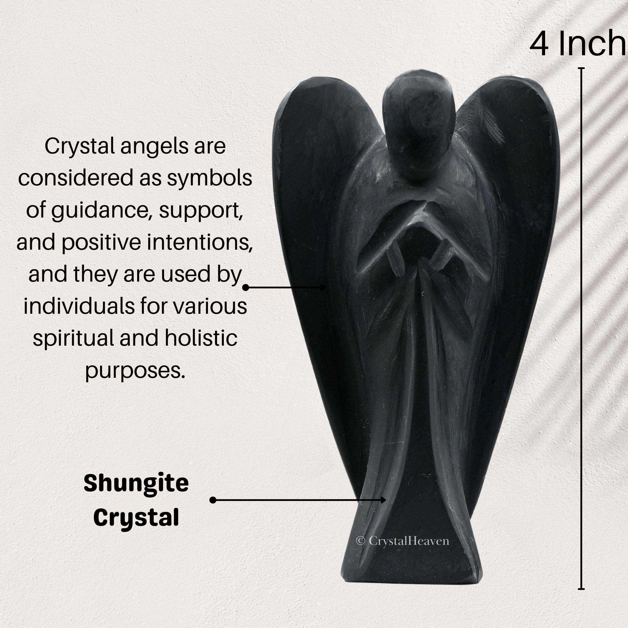 Crystal Heaven Certified Shungite Crystal Angel Pocket Figurines Idol - AAA Grade Original Healing Gemstone for Yoga Reiki Meditation Feng Shui (4 Inches)