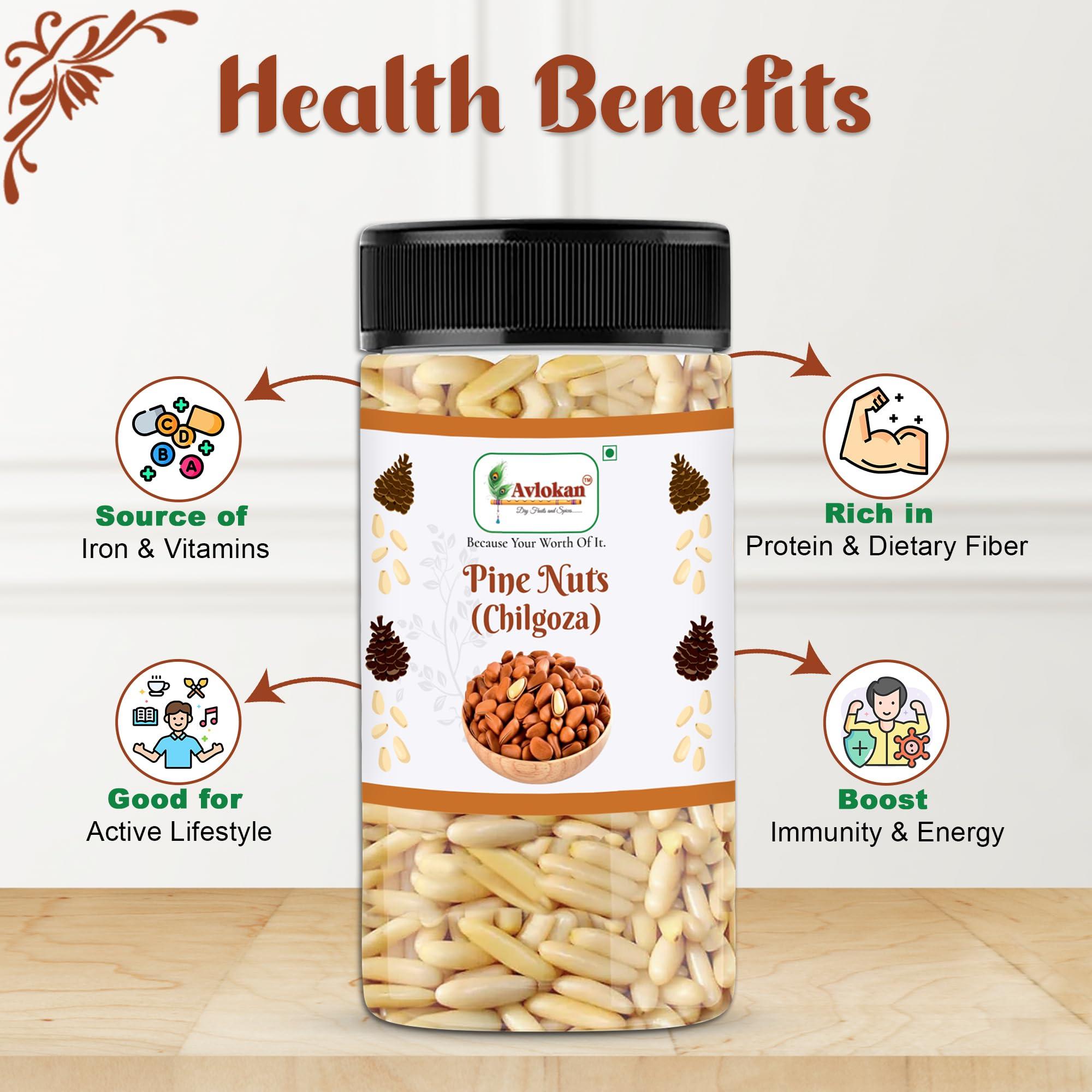 Avlokan Avlokan Pine Nuts Without Shell Jar Pack (Afghani Chilgoza Giri),Raw (pineg200g)