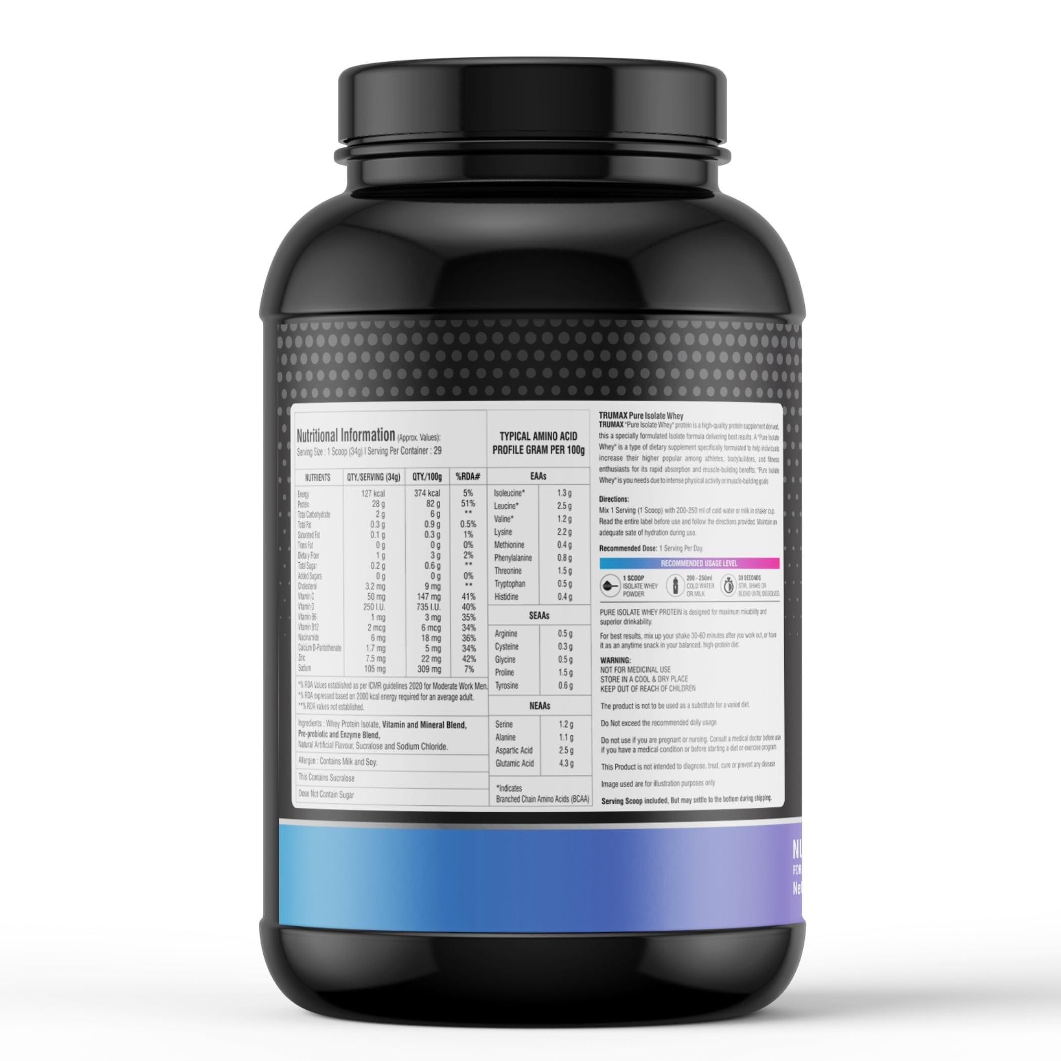 TRUMAX TRUMAX PURE ISOLATE WHEY PROTEIN | Raw from USA | 28g Isolate Protein | 5.0g BCAA & 10.8g EAA | Build Lean Muscle & Improve Stamina | Faster Absorption (Royal Malai Kulfi, 1.0 kg)