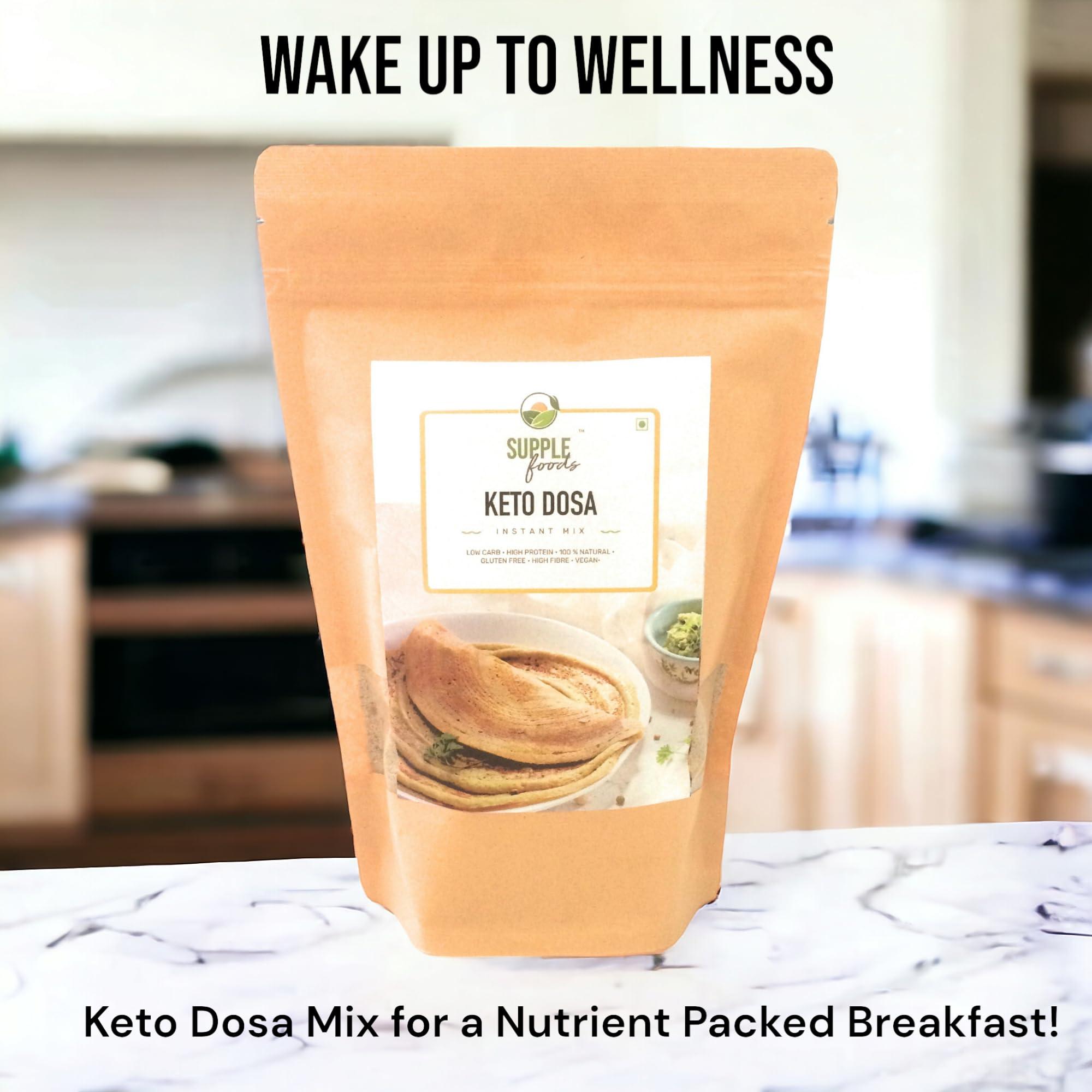 SUPPLE foods SUPPLE foods Keto Dosa Batter Instant Mix - 400g - Healthy Low Carb, High Protein & Low GI Diet - Easy to Cook Natural Plant Proteins Dosa Mix Powder - Gluten Free and Vegan