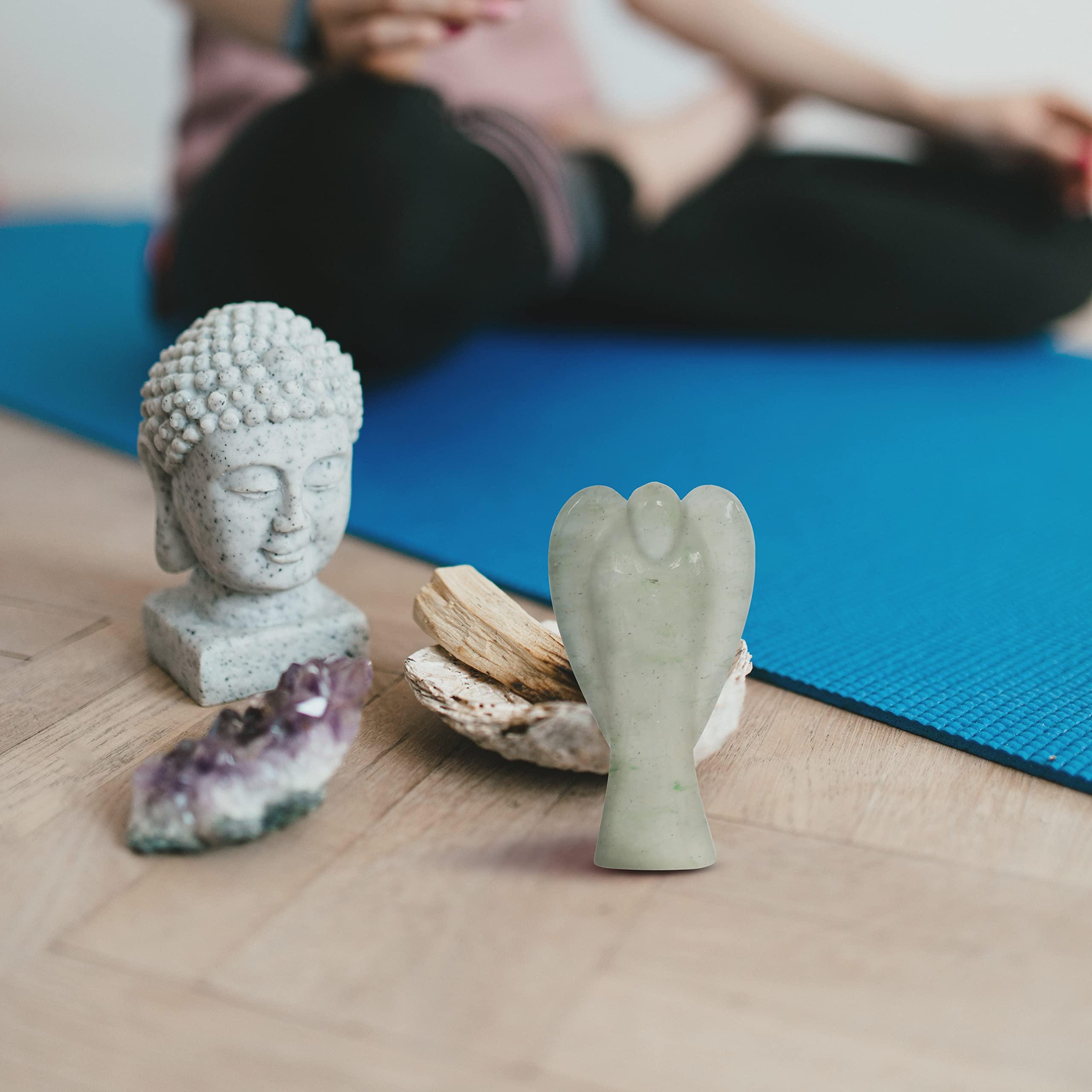 Reikved Crystal Angel Figurine - Guardian Angel - Crystal Pocket Angel - Pocket Guardian Angel - Healing Crystal for Good Luck - For Prayer Peace - Size 2 Inch Approx. (Green Jade Angel)