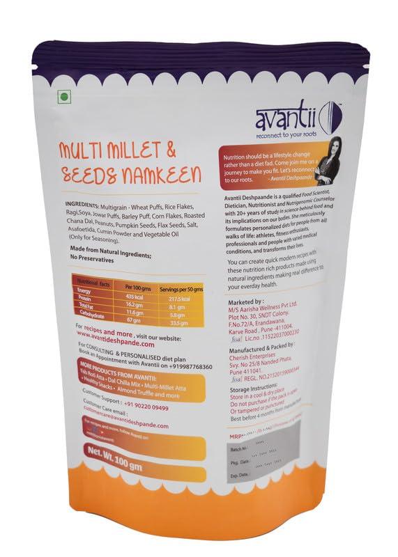 avantii reconnect to your roots Avantii Multi Millet & Seeds Namkeen 100g Pack is a Good Recipe For an AnyTime Snack. Be it a Quick Morning Evening Snacks 100g (Pack of 3)