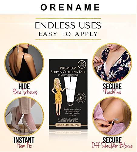 ORENAME Women Fashion Tape for Clothes, Double Stick Strips – 36 Strips | Clothing & Body, Strong and Clear Tape for All Skin Tones and Fabric, Waterproof & Sweat proof, Bra Tape Strips (108 Pcs)