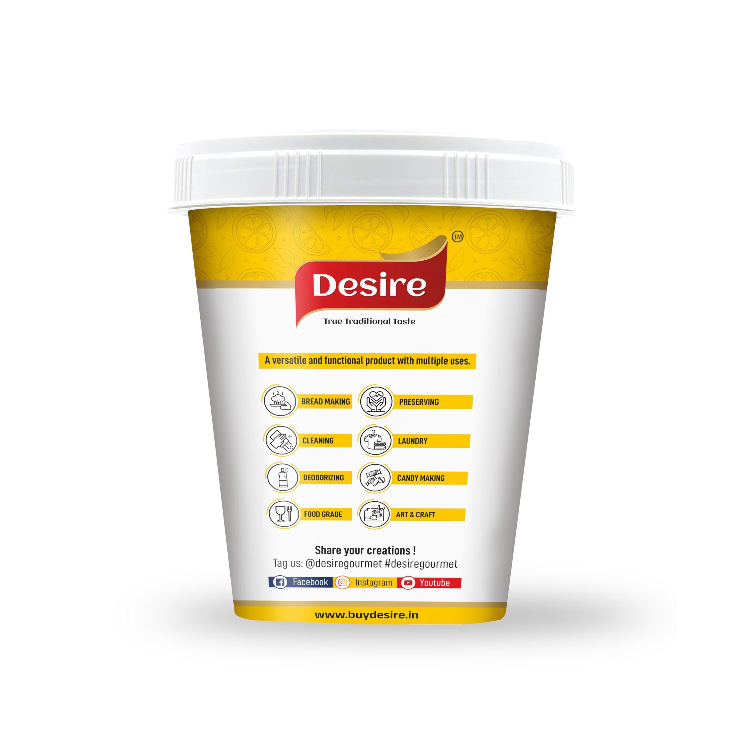 Desire Desire Pure Citric Acid Crystals 900 Grams (100% Pure Citric Acid Powder for Cleaning - Food Grade, Nimbu Sat - Multiple Uses for Home and Kitchen - Natural Preservative and Flavoring Agent)